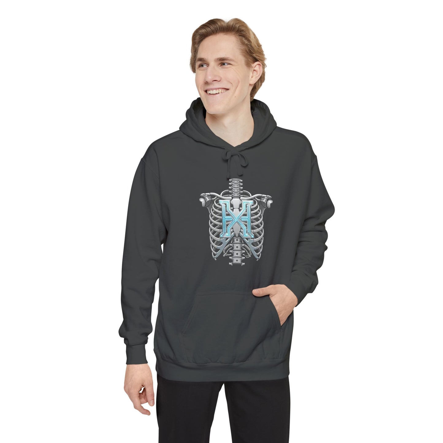 Hypug Xenon Ribcage Anatomy Hoodie — Blue Gothic Spine Chest Design