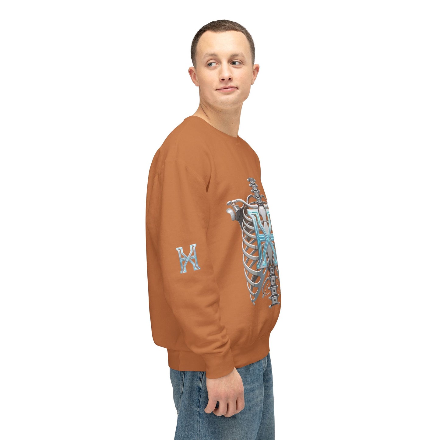 Hypug Xenon Cyber X Ribcage Crewneck Sweatshirt — Futuristic Robotic Hand Graphic