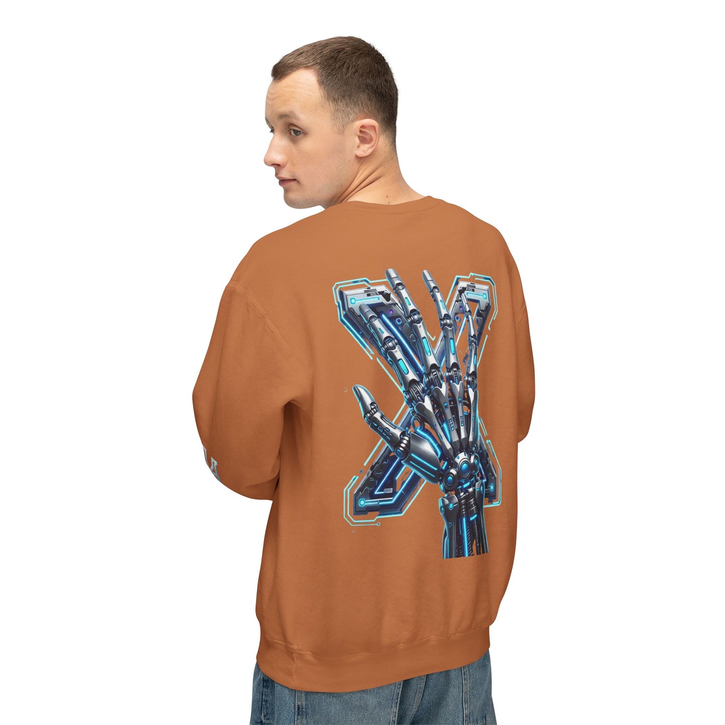 Hypug Xenon Cyber X Ribcage Crewneck Sweatshirt — Futuristic Robotic Hand Graphic