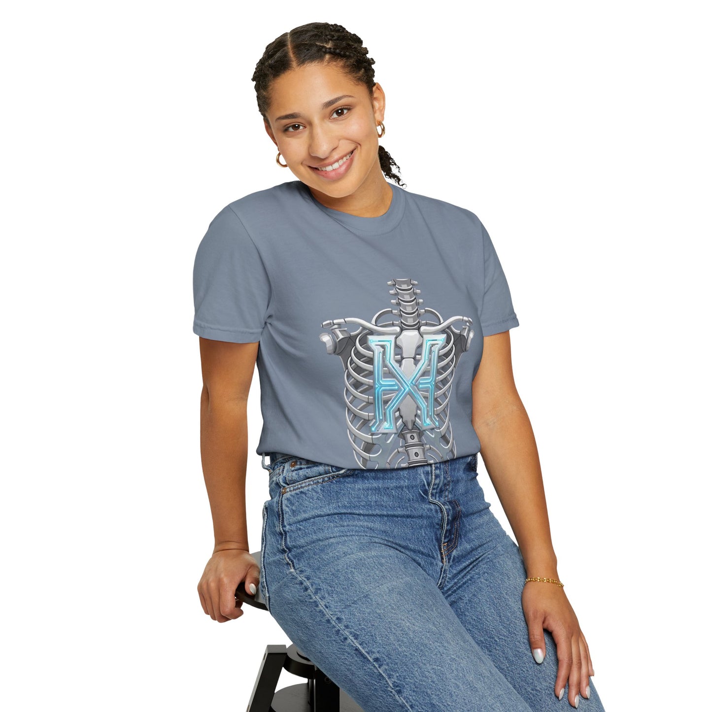 Hypug Xenon Skeleton Ribcage & Robotic X T-Shirt — Futuristic Tech Anatomy Tee