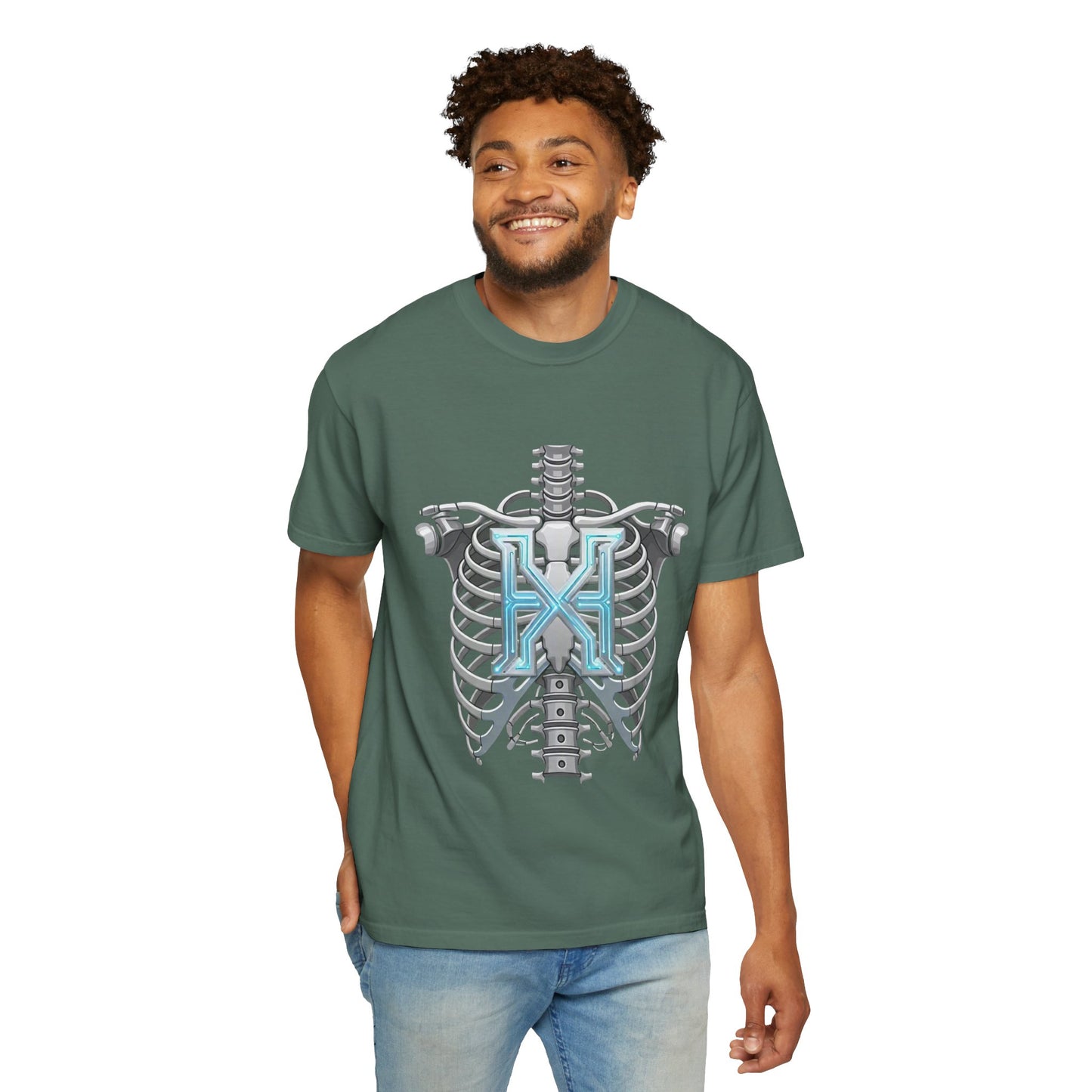 Hypug Xenon Skeleton Ribcage & Robotic X T-Shirt — Futuristic Tech Anatomy Tee