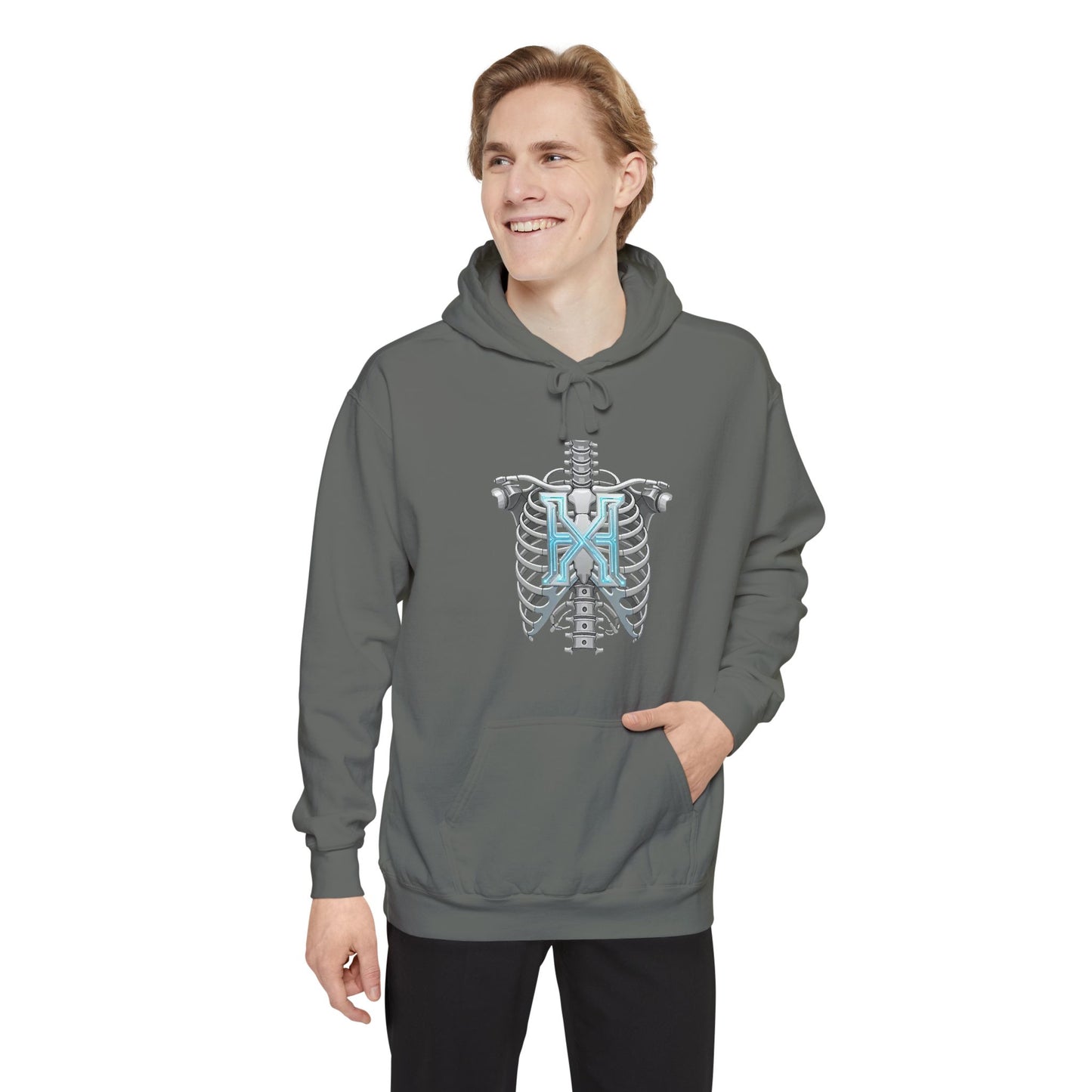 Hypug Xenon Ribcage Anatomy Hoodie — Blue Gothic Spine Chest Design