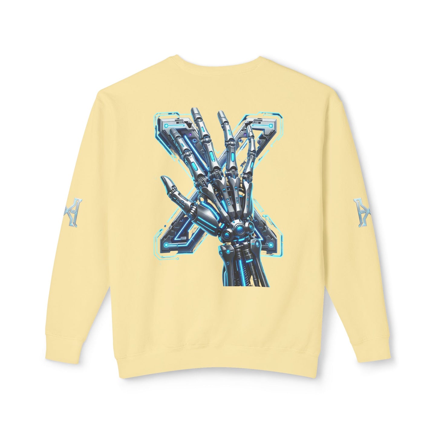 Hypug Xenon Cyber X Ribcage Crewneck Sweatshirt — Futuristic Robotic Hand Graphic