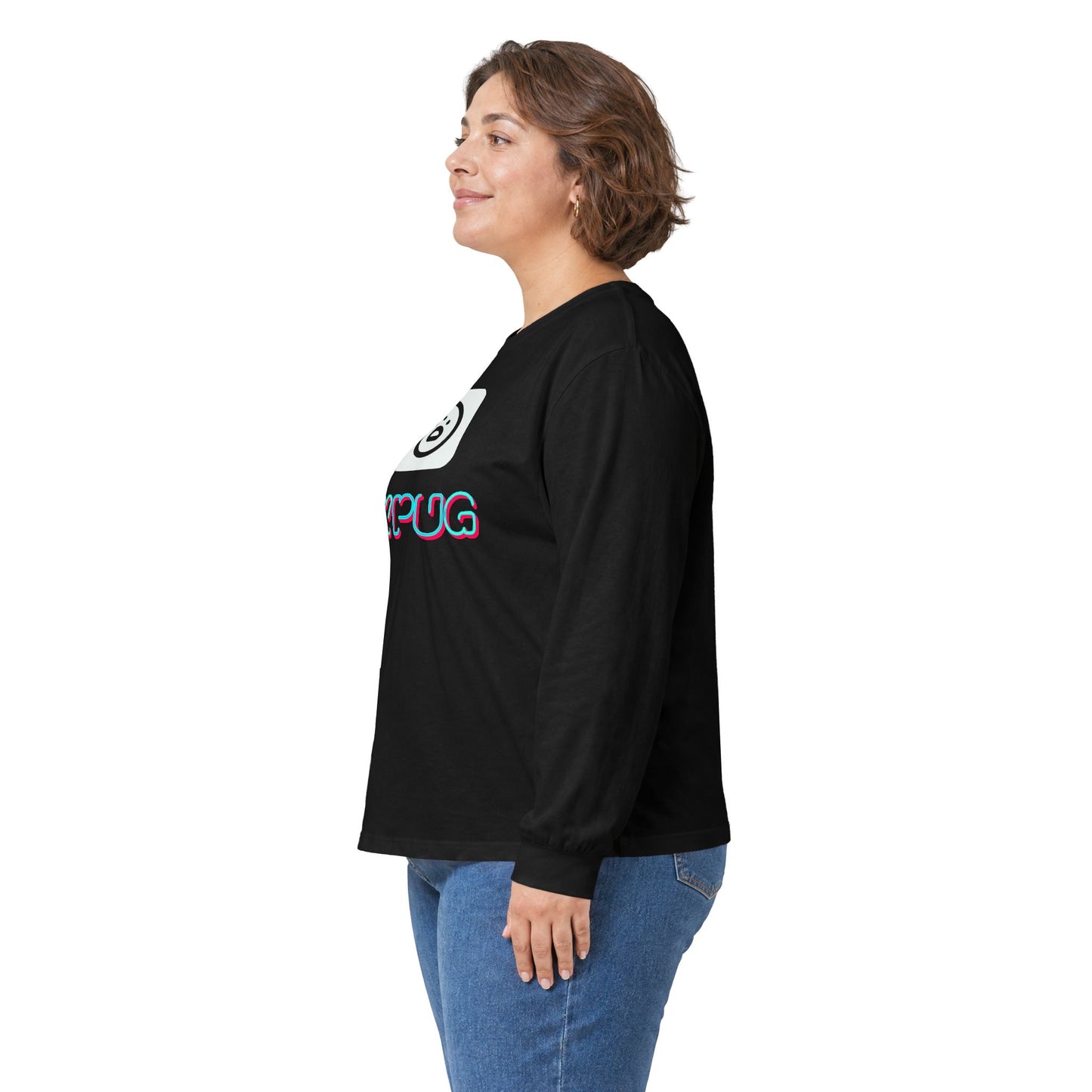 Big Dog Pug Graphic Long Sleeve Tee — Cute Dog Face Crewneck
