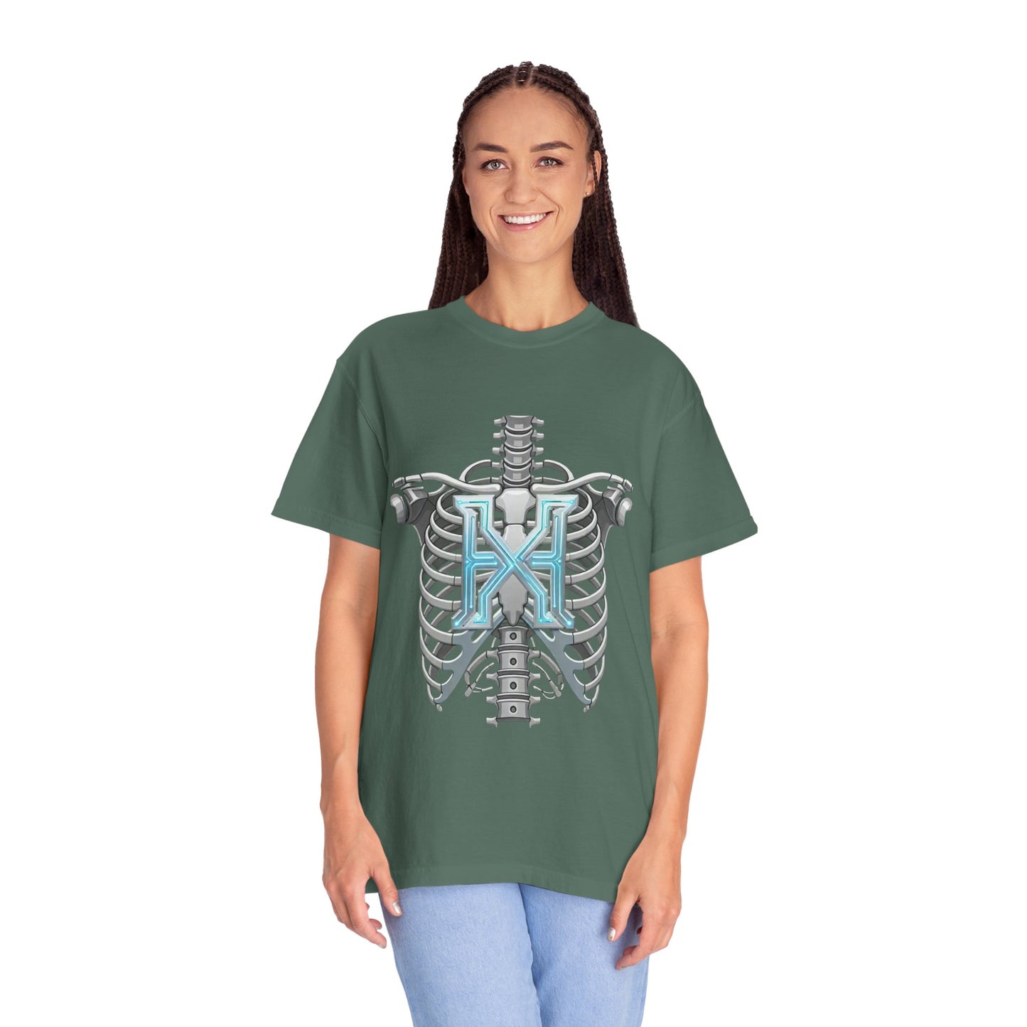 Hypug Xenon Skeleton Ribcage & Robotic X T-Shirt — Futuristic Tech Anatomy Tee
