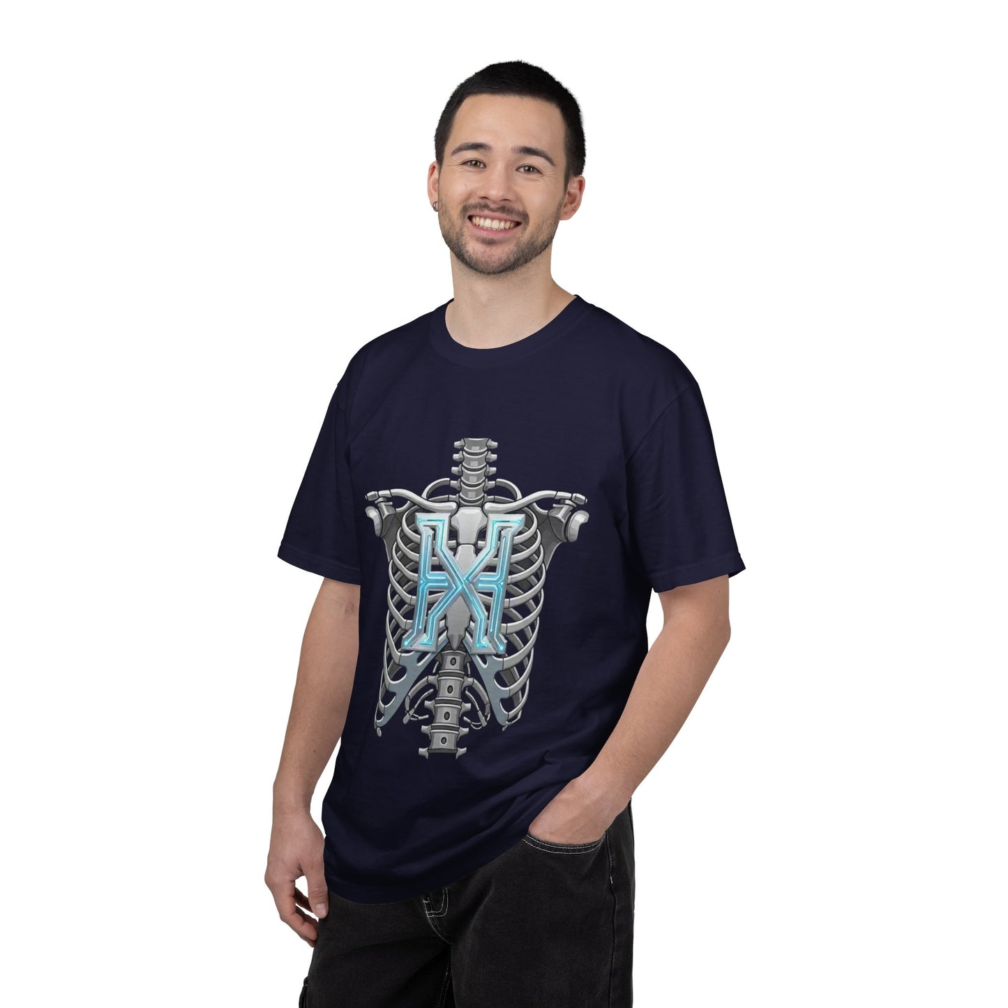 Hypug Xenon Skeleton Ribcage & Robotic X T-Shirt — Futuristic Tech Anatomy Tee
