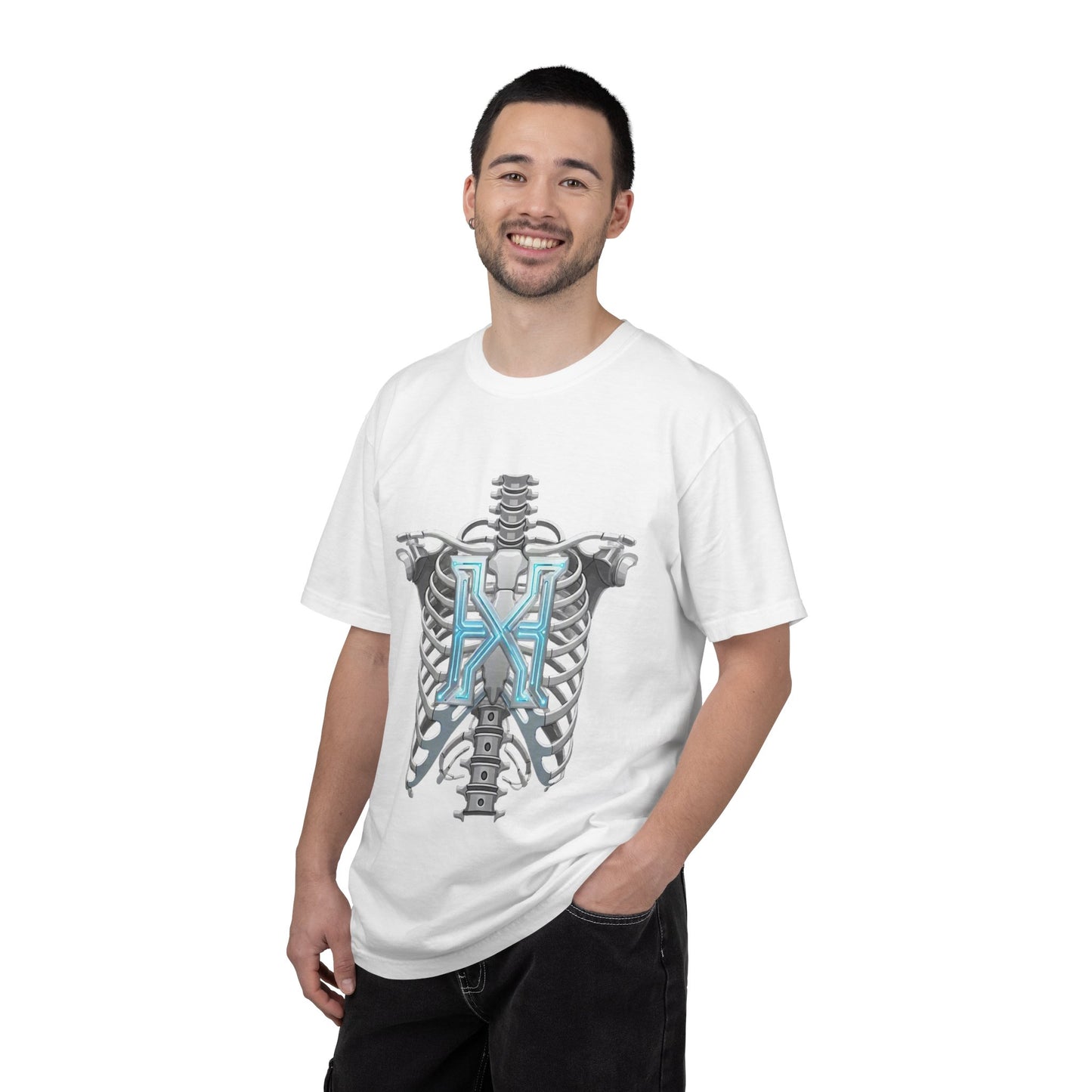 Hypug Xenon Skeleton Ribcage & Robotic X T-Shirt — Futuristic Tech Anatomy Tee