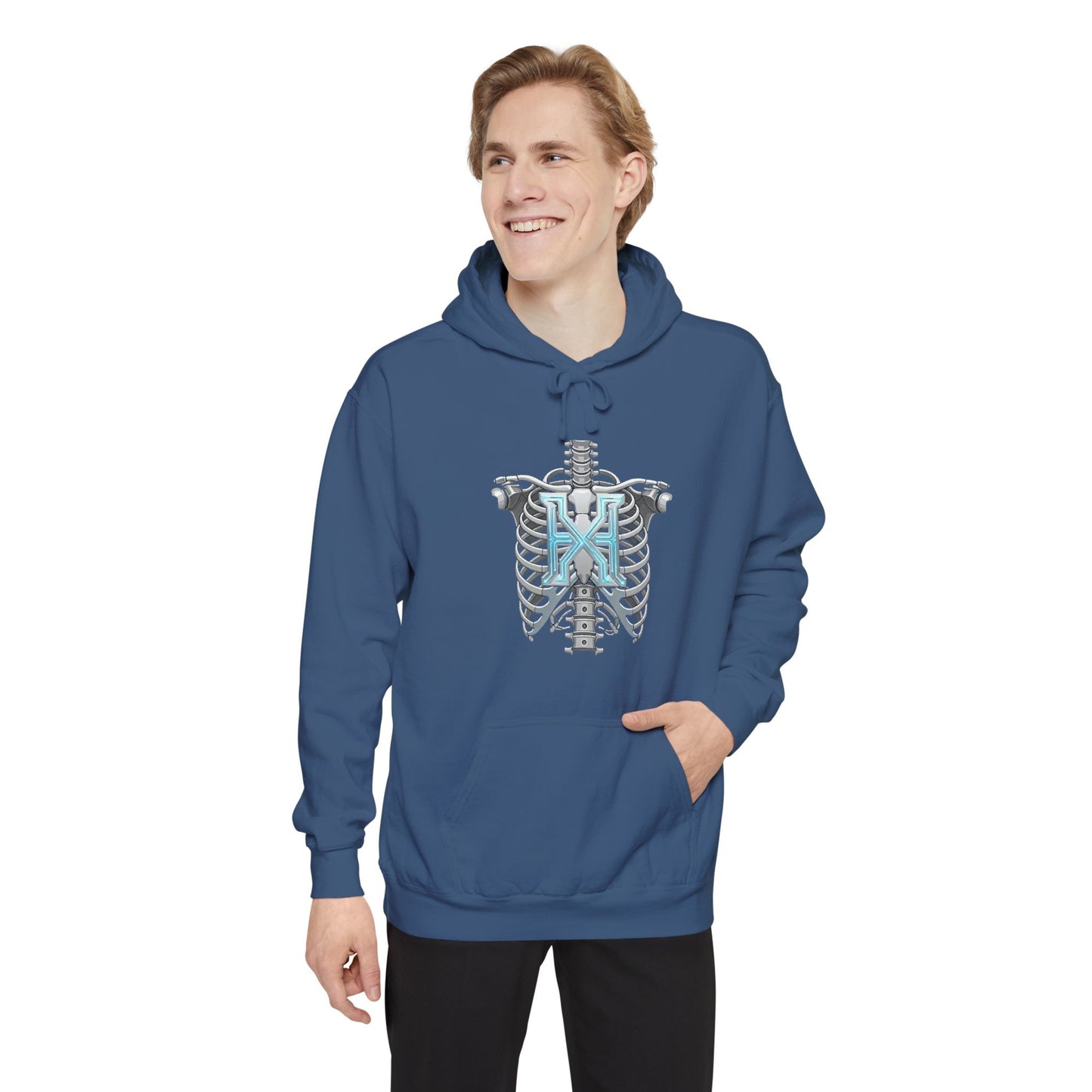Hypug Xenon Ribcage Anatomy Hoodie — Blue Gothic Spine Chest Design