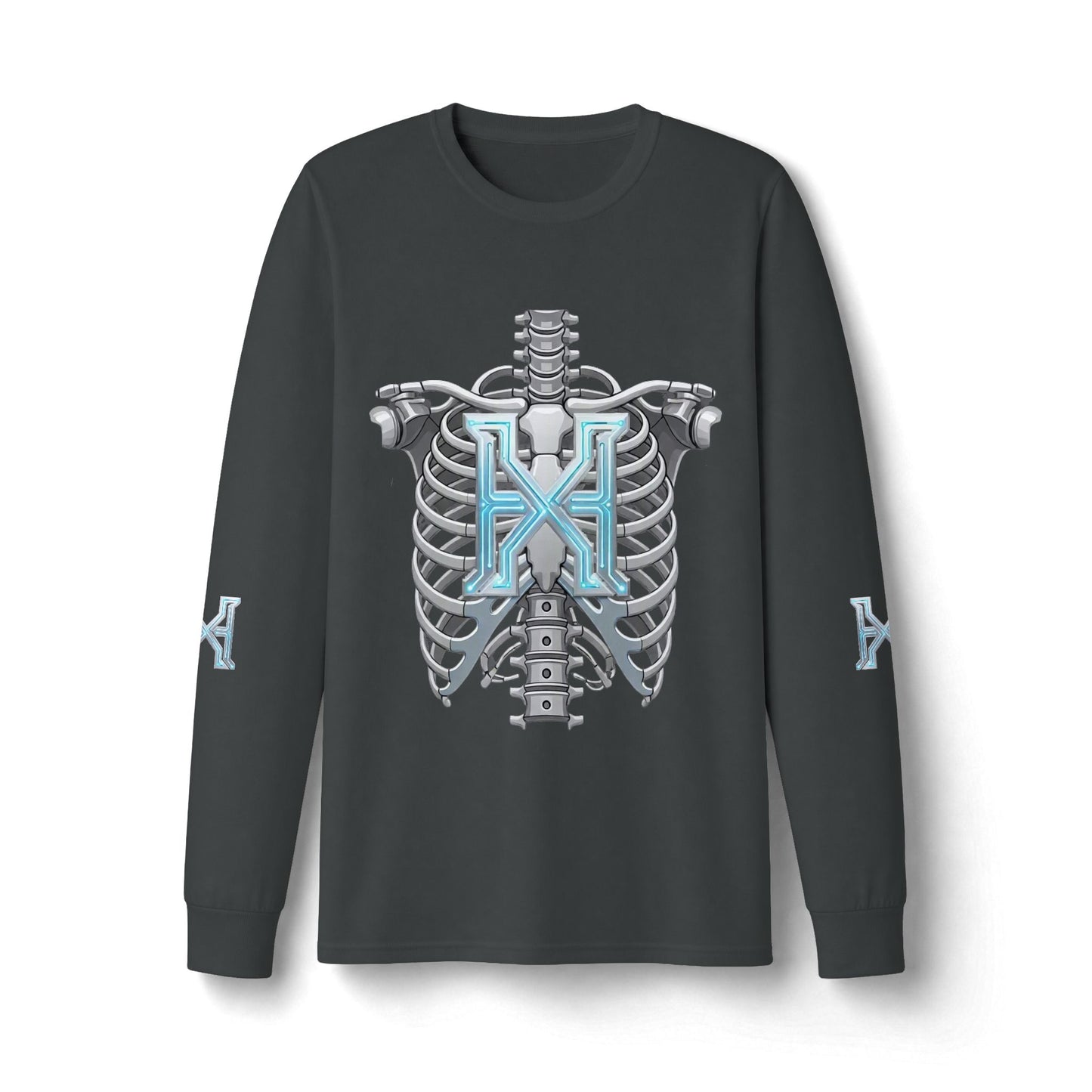 Hypug Xenon Cyber Skeleton Long Sleeve Tee — Futuristic Robotic X Ribcage Graphic