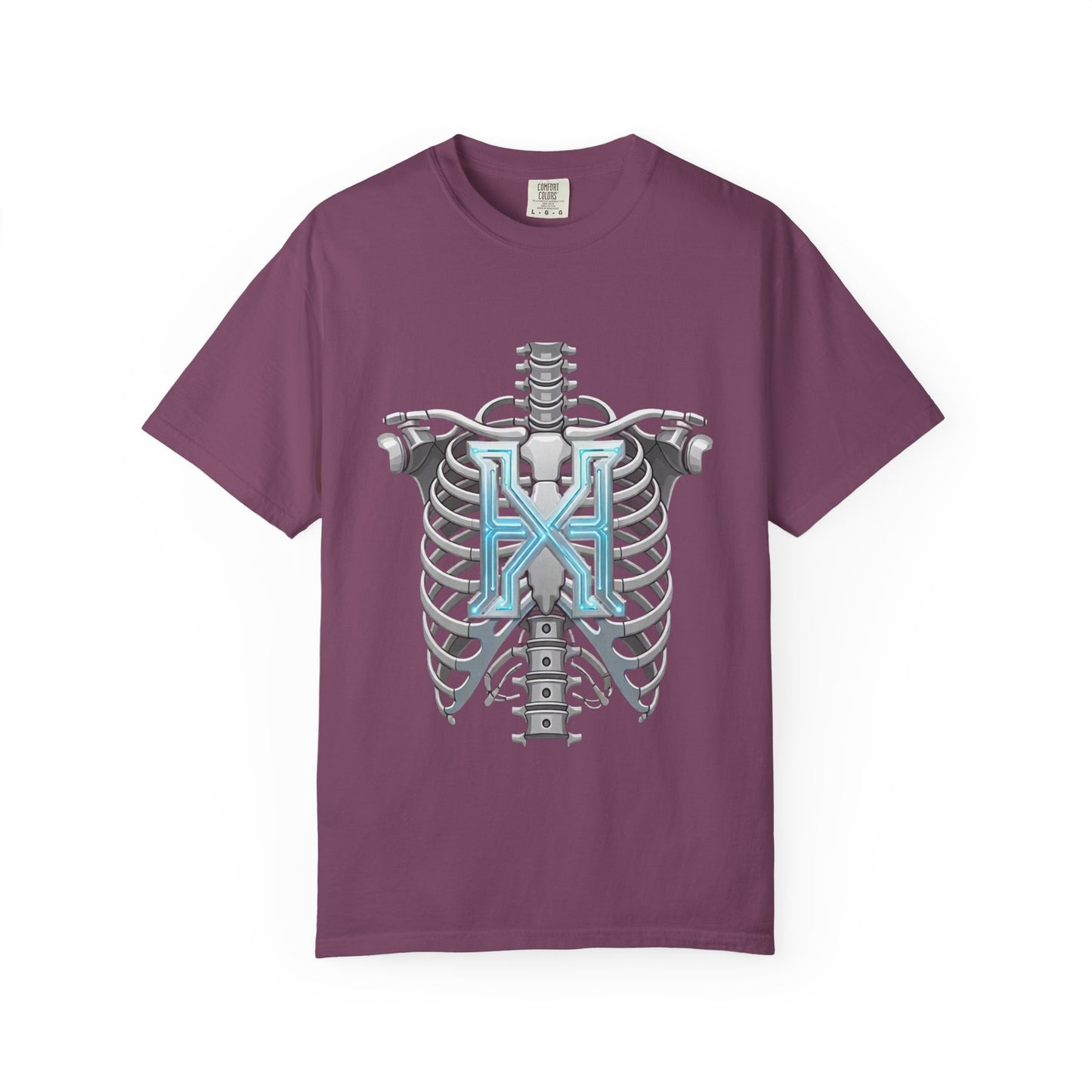 Hypug Xenon Skeleton Ribcage & Robotic X T-Shirt — Futuristic Tech Anatomy Tee