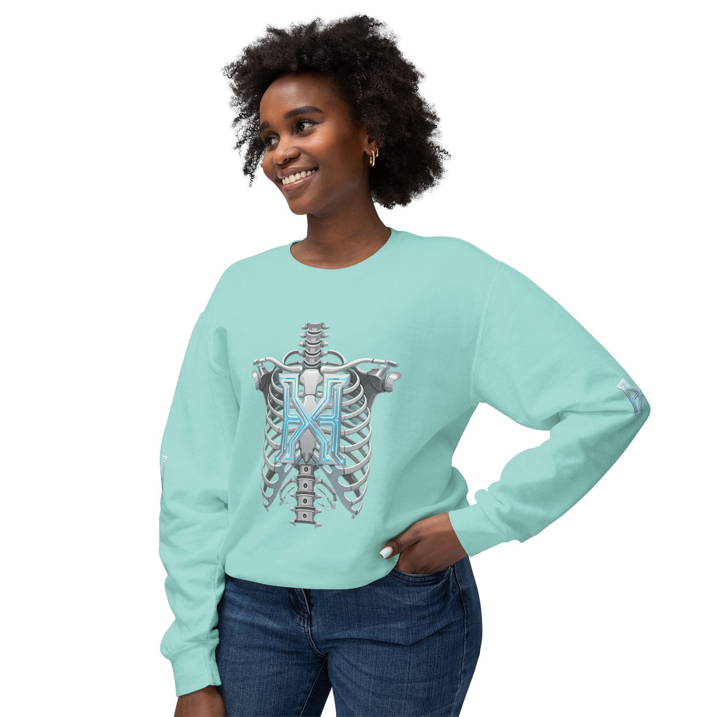 Hypug Xenon Cyber X Ribcage Crewneck Sweatshirt — Futuristic Robotic Hand Graphic