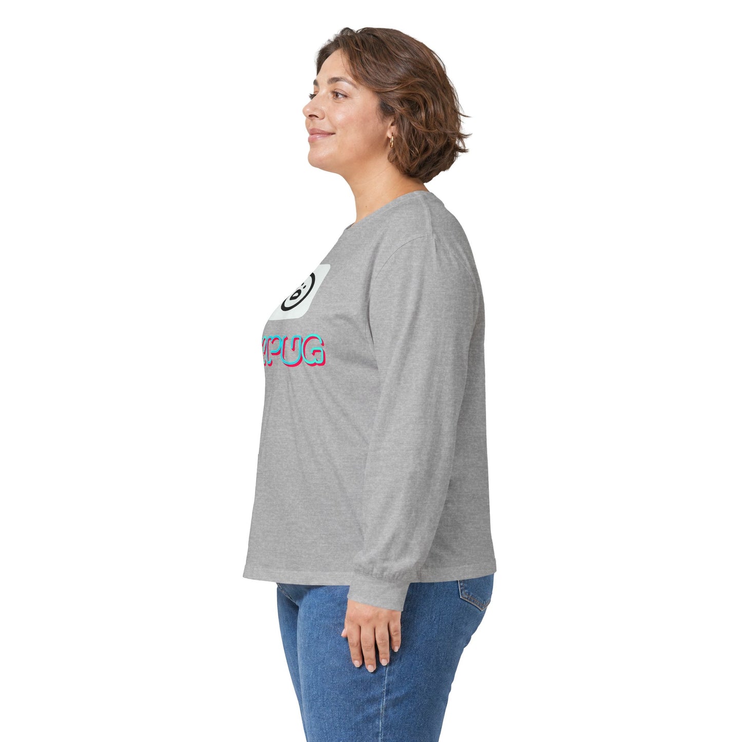 Big Dog Pug Graphic Long Sleeve Tee — Cute Dog Face Crewneck