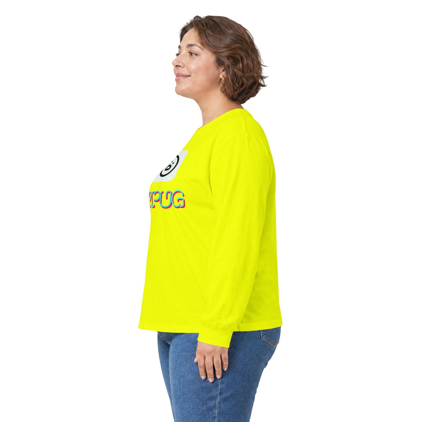 Big Dog Pug Graphic Long Sleeve Tee — Cute Dog Face Crewneck