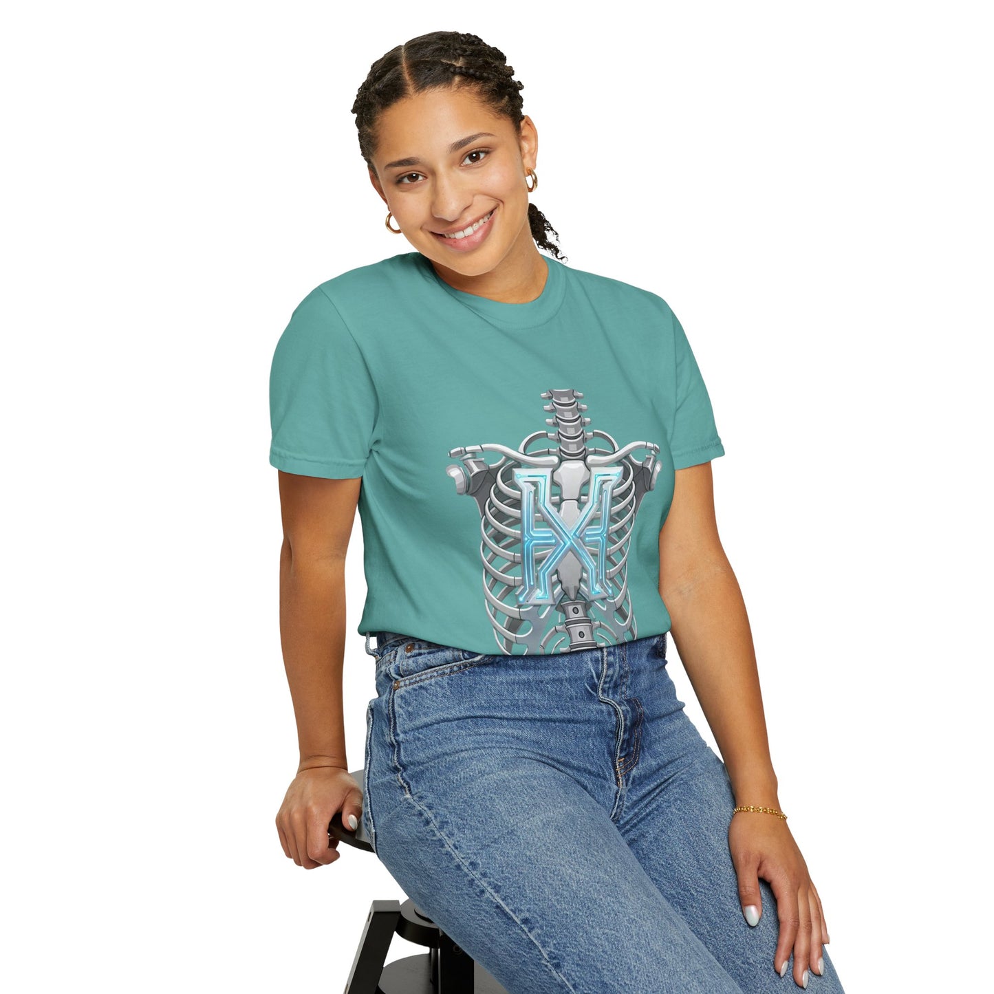 Hypug Xenon Skeleton Ribcage & Robotic X T-Shirt — Futuristic Tech Anatomy Tee