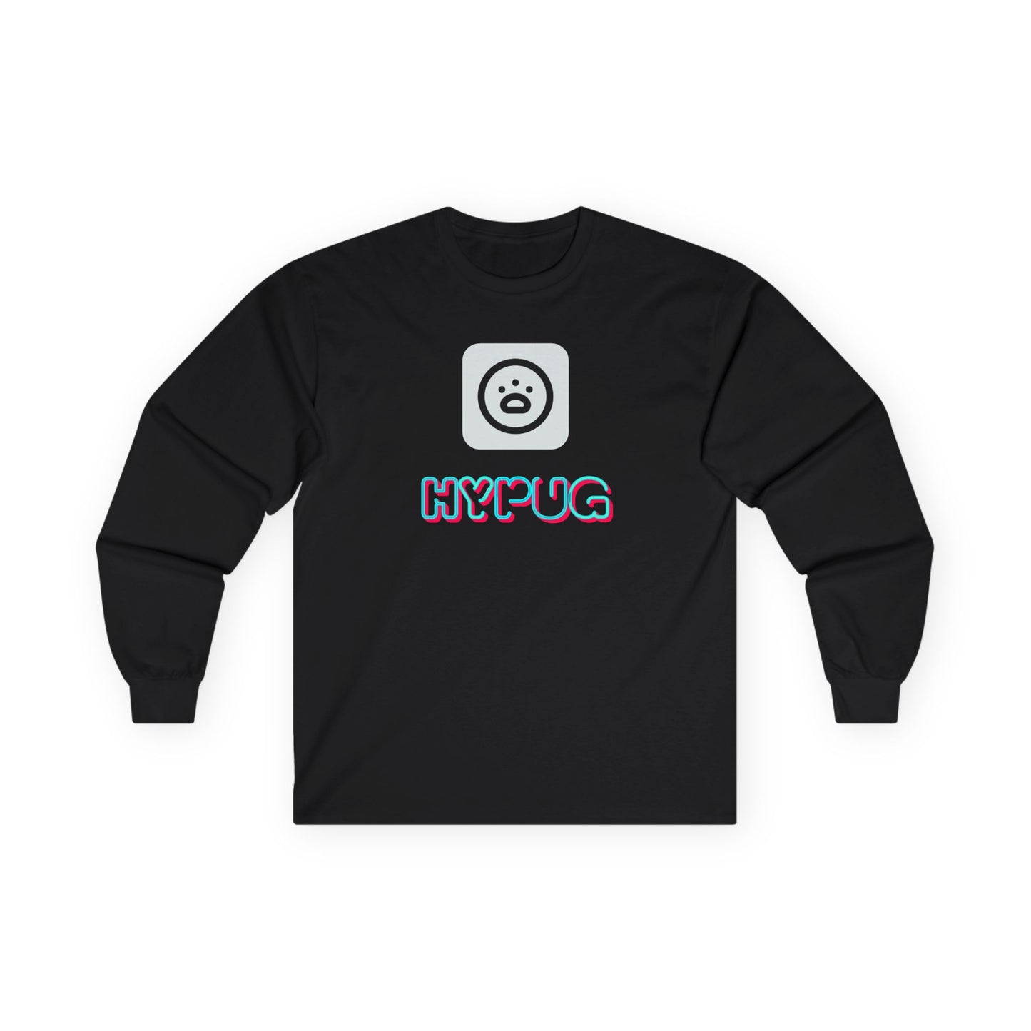 Big Dog Pug Graphic Long Sleeve Tee — Cute Dog Face Crewneck
