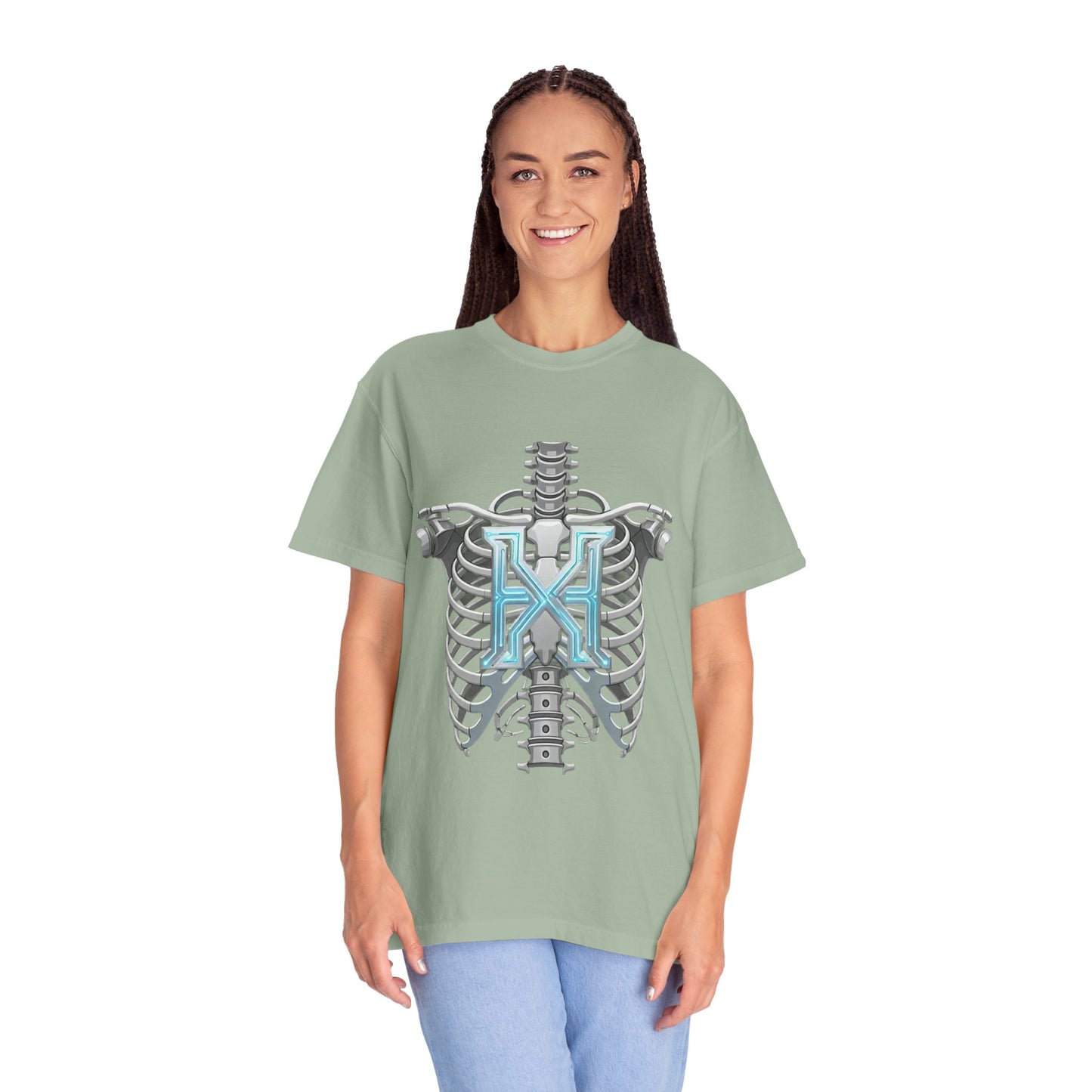 Hypug Xenon Skeleton Ribcage & Robotic X T-Shirt — Futuristic Tech Anatomy Tee