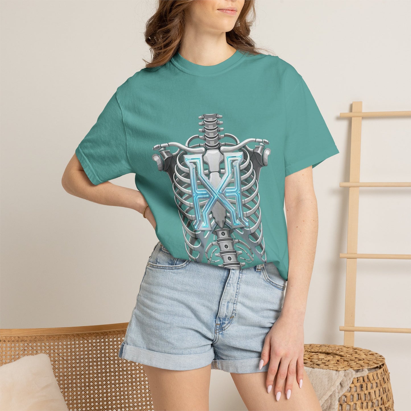 Hypug Xenon Skeleton Ribcage & Robotic X T-Shirt — Futuristic Tech Anatomy Tee