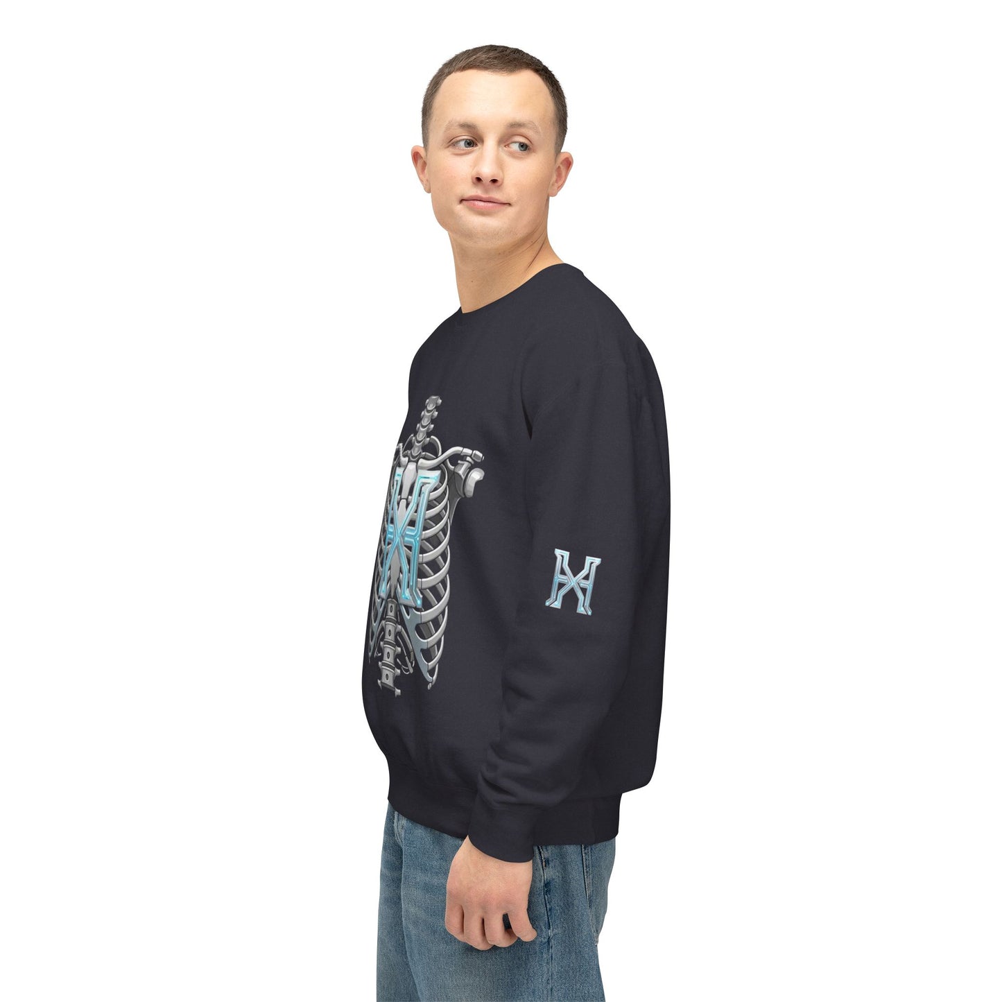 Hypug Xenon Cyber X Ribcage Crewneck Sweatshirt — Futuristic Robotic Hand Graphic