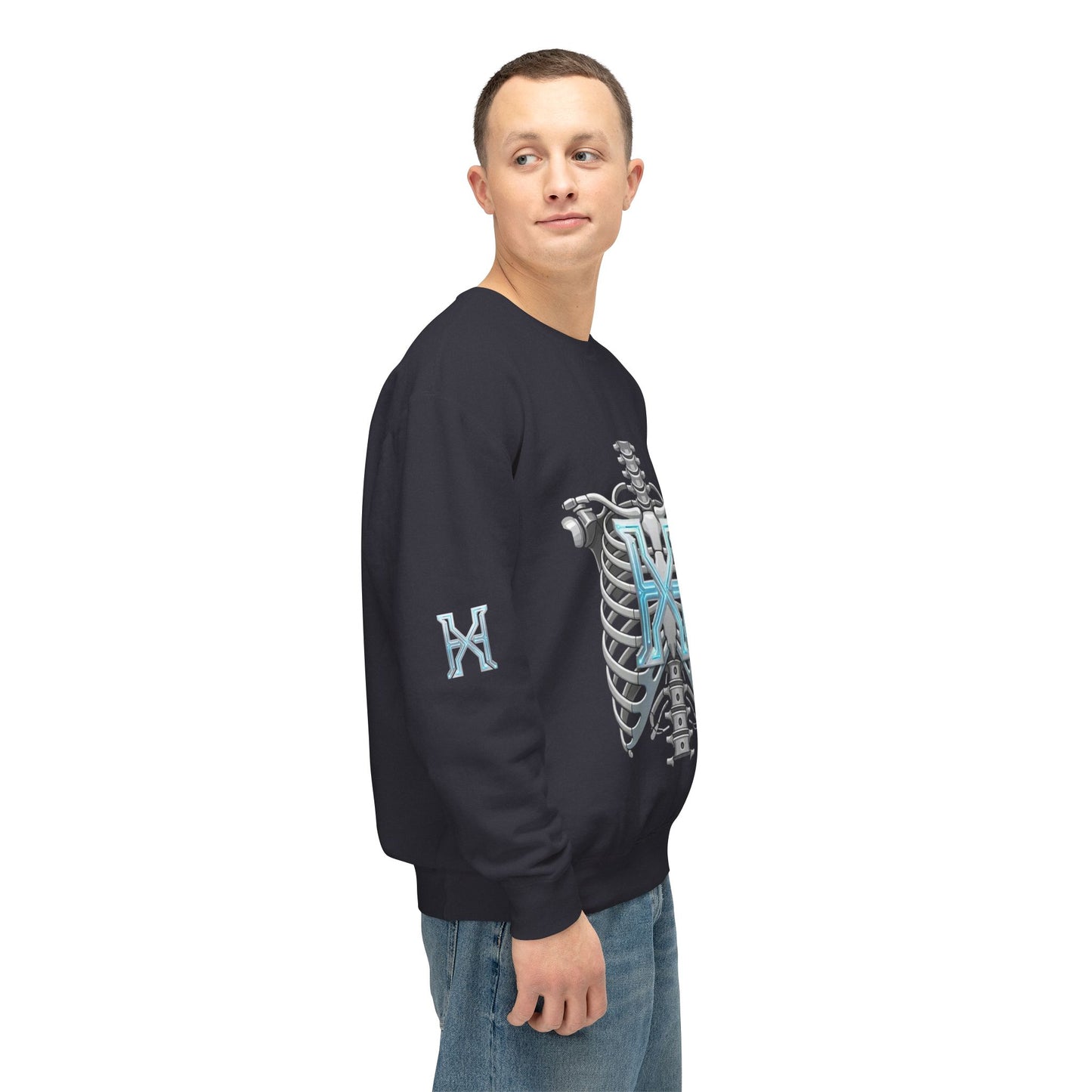 Hypug Xenon Cyber X Ribcage Crewneck Sweatshirt — Futuristic Robotic Hand Graphic