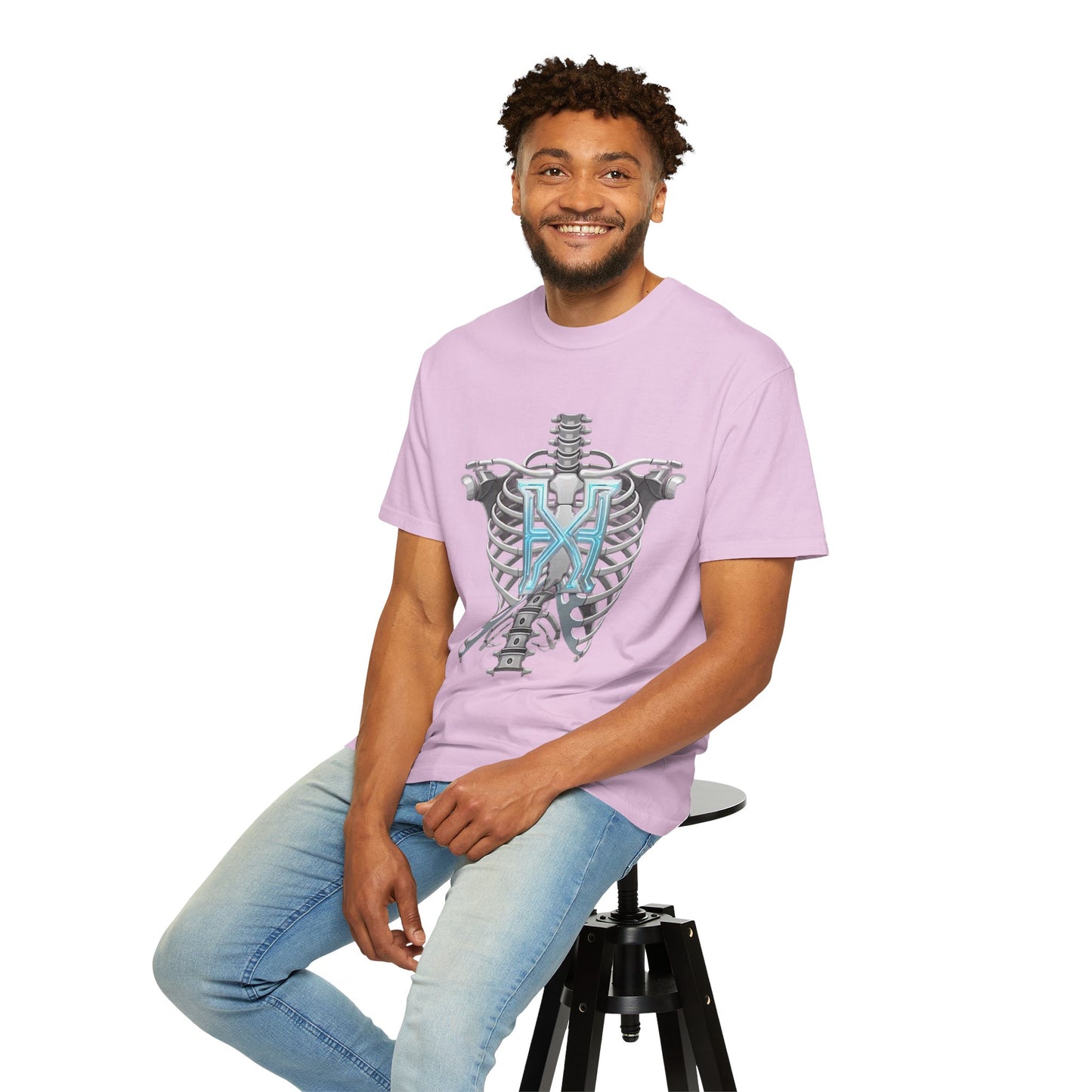 Hypug Xenon Skeleton Ribcage & Robotic X T-Shirt — Futuristic Tech Anatomy Tee