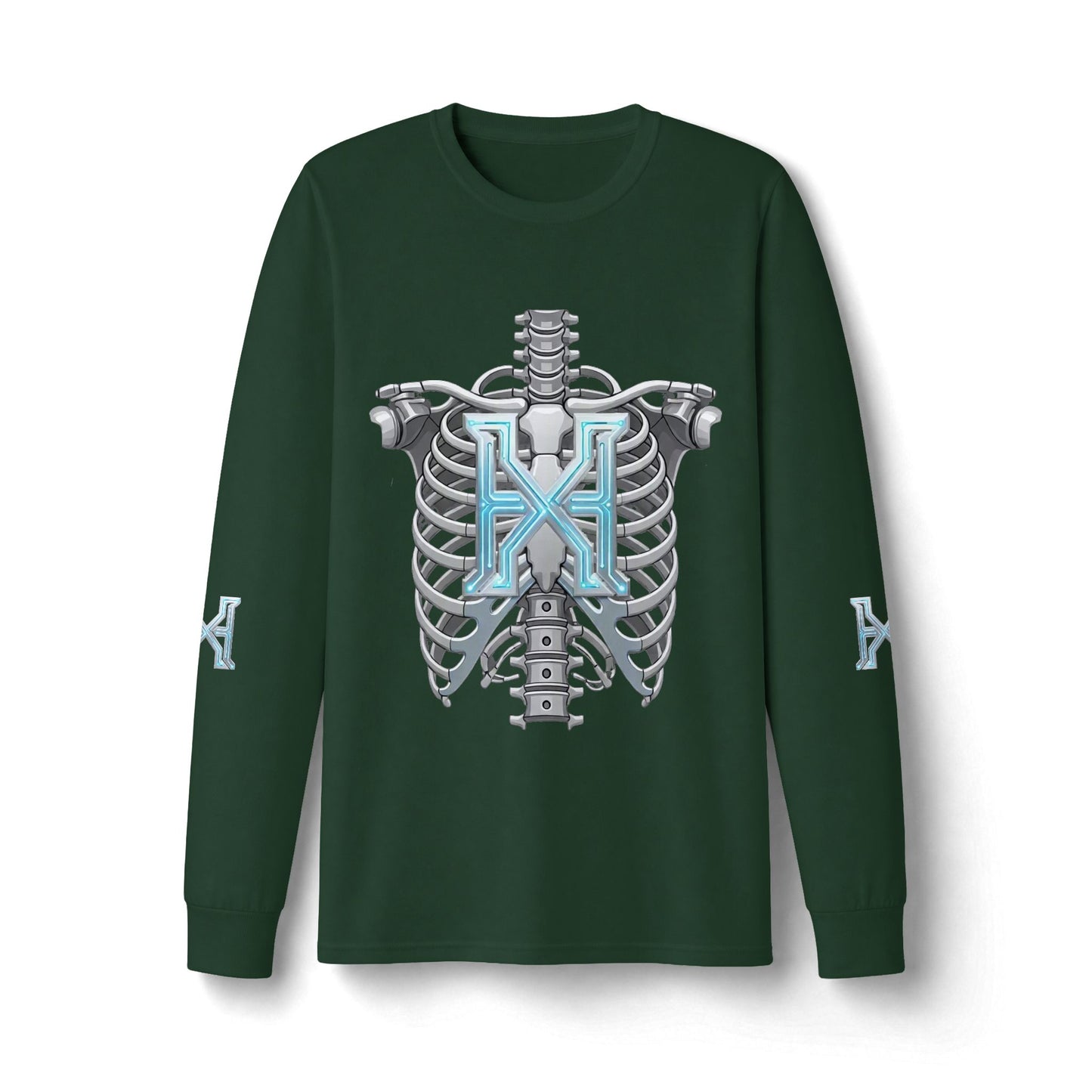 Hypug Xenon Cyber Skeleton Long Sleeve Tee — Futuristic Robotic X Ribcage Graphic