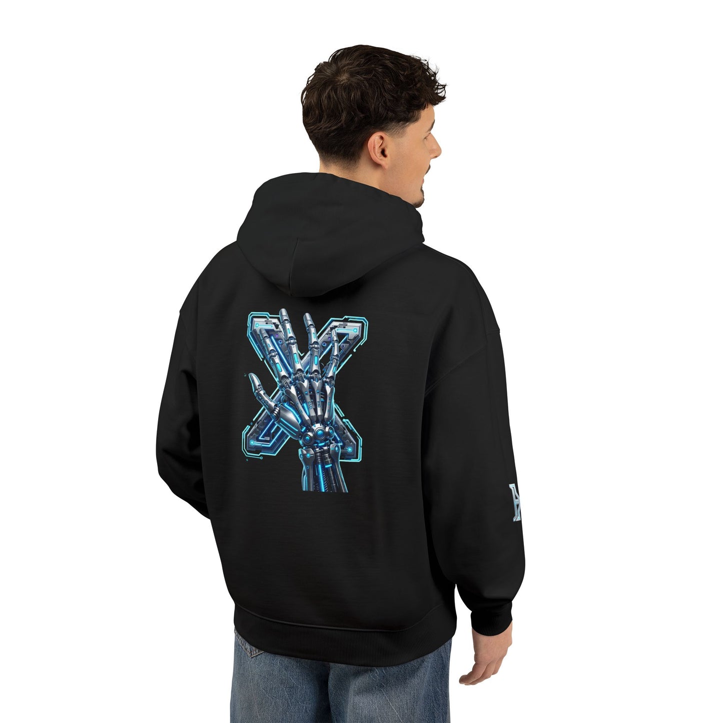 Hypug Xenon Hoodie — Cybernetic Spine & Robotic Hand Graphic Pullover