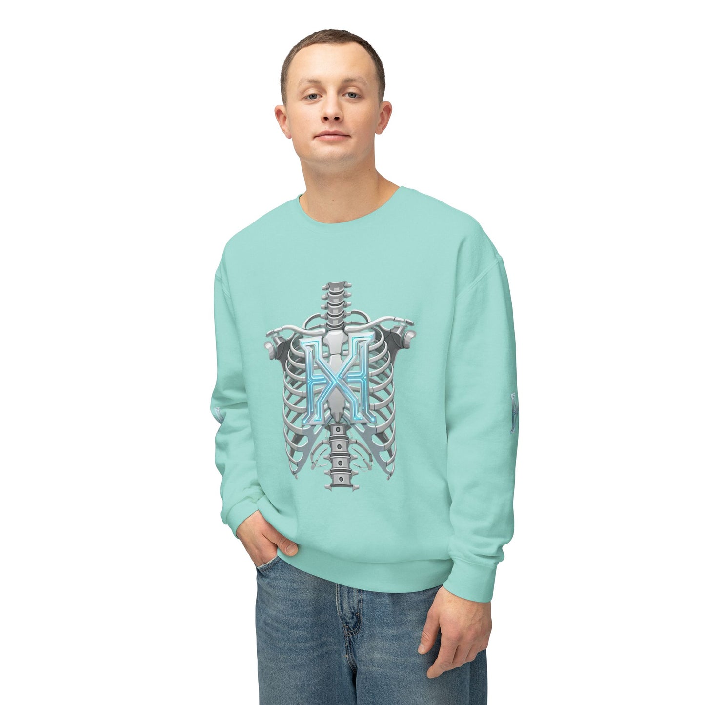 Hypug Xenon Cyber X Ribcage Crewneck Sweatshirt — Futuristic Robotic Hand Graphic