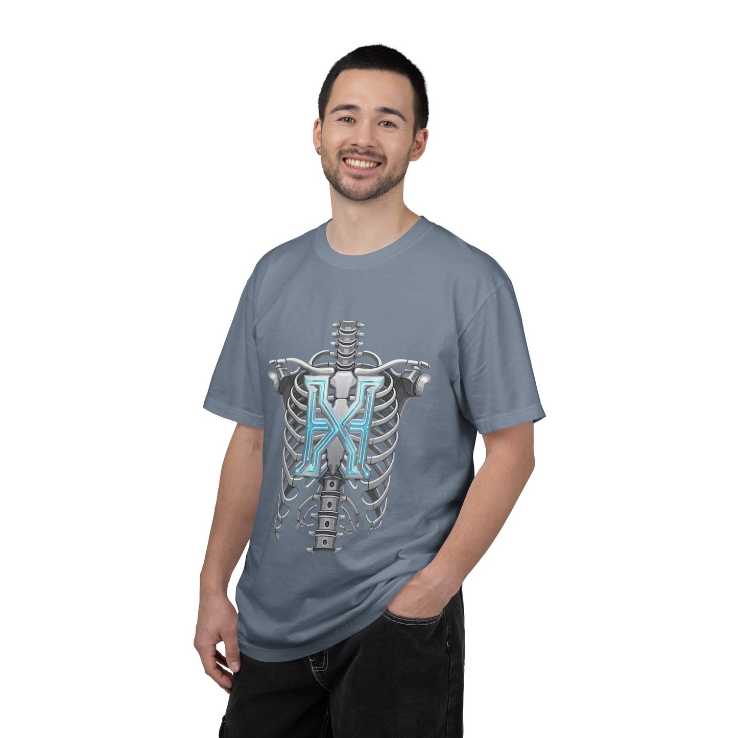 Hypug Xenon Skeleton Ribcage & Robotic X T-Shirt — Futuristic Tech Anatomy Tee