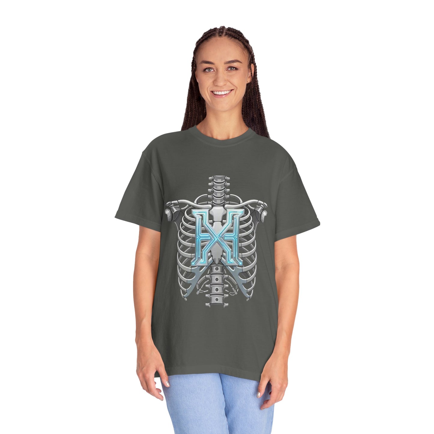 Hypug Xenon Skeleton Ribcage & Robotic X T-Shirt — Futuristic Tech Anatomy Tee