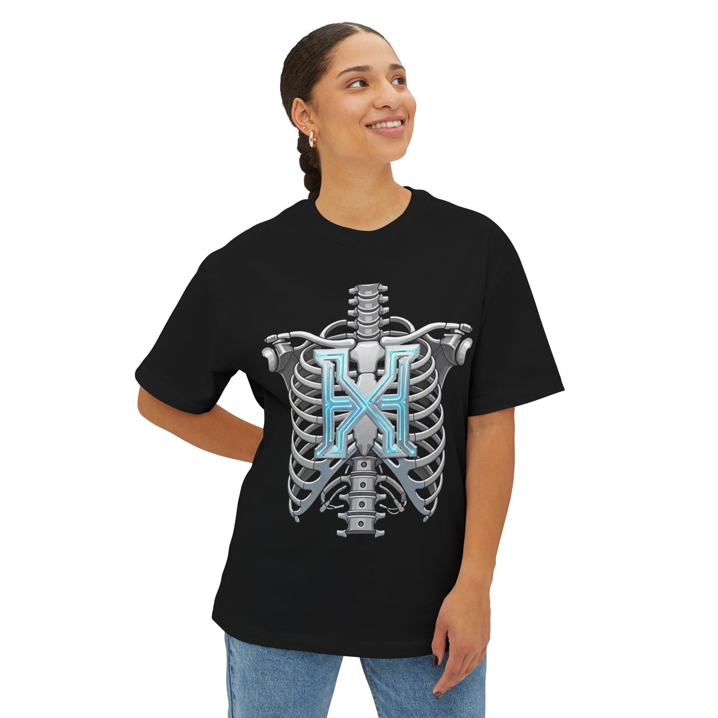 Cyber X Skeleton Tee — Futuristic Robotic Ribcage Graphic T-Shirt