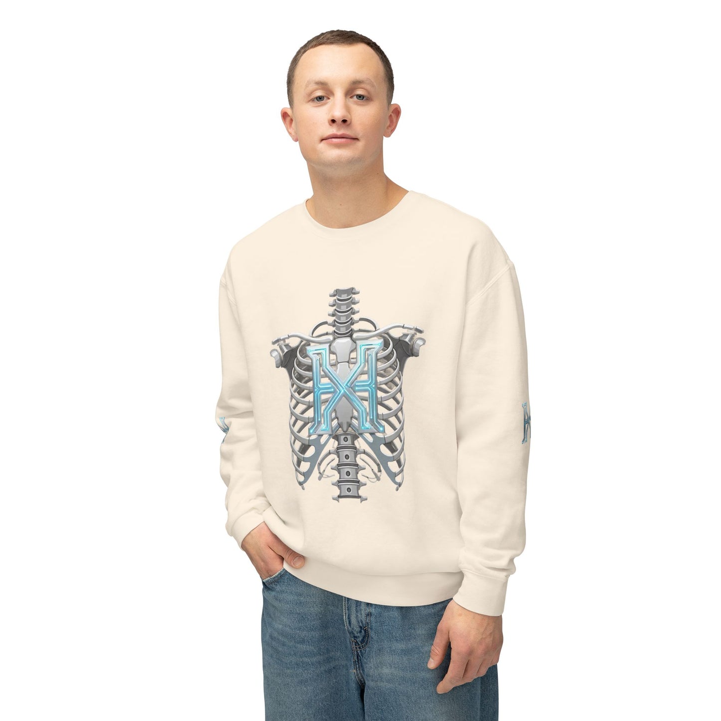 Hypug Xenon Cyber X Ribcage Crewneck Sweatshirt — Futuristic Robotic Hand Graphic