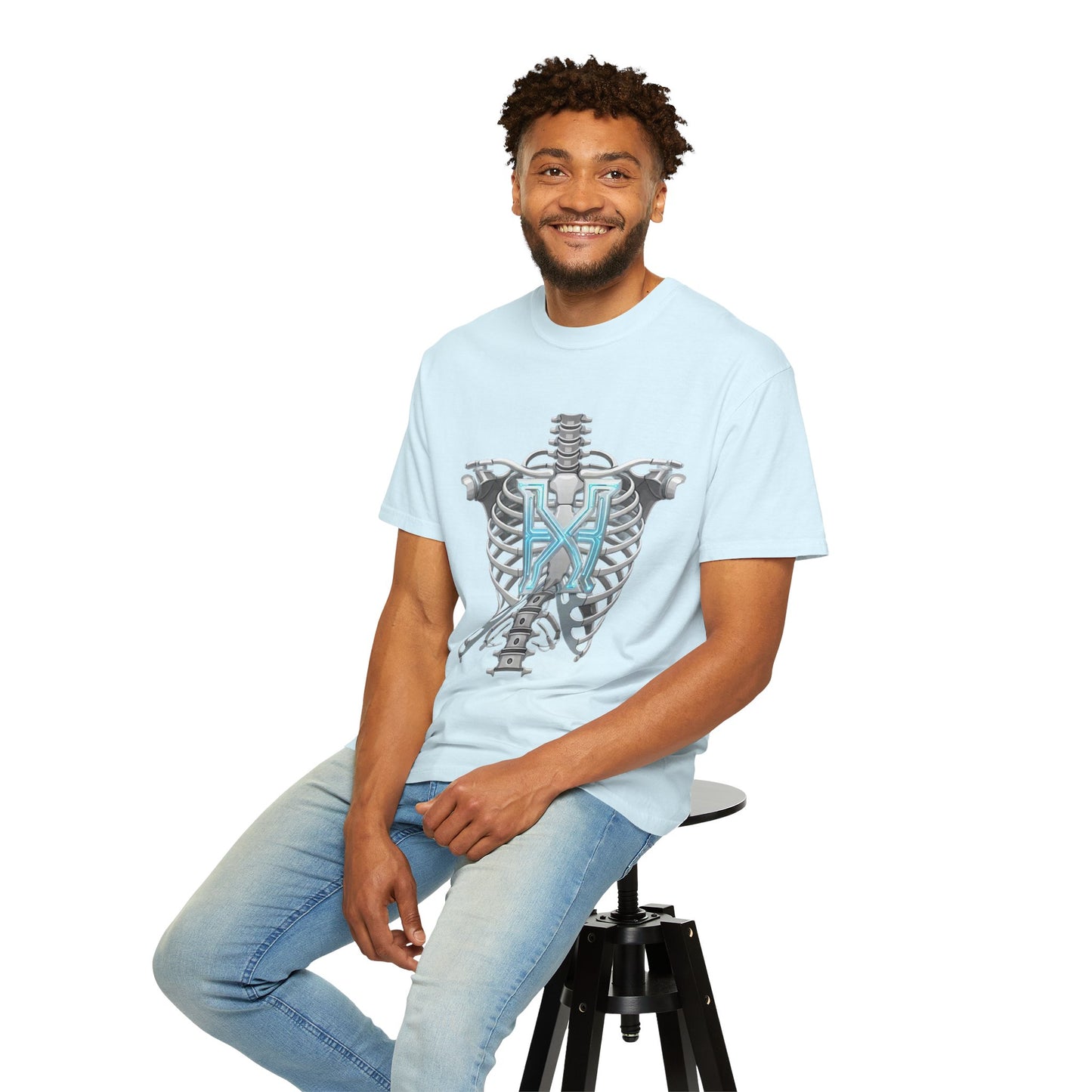 Hypug Xenon Skeleton Ribcage & Robotic X T-Shirt — Futuristic Tech Anatomy Tee