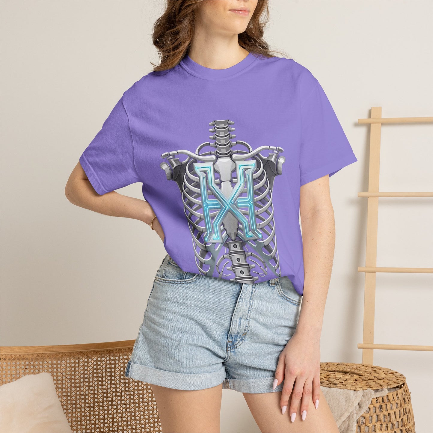 Hypug Xenon Skeleton Ribcage & Robotic X T-Shirt — Futuristic Tech Anatomy Tee