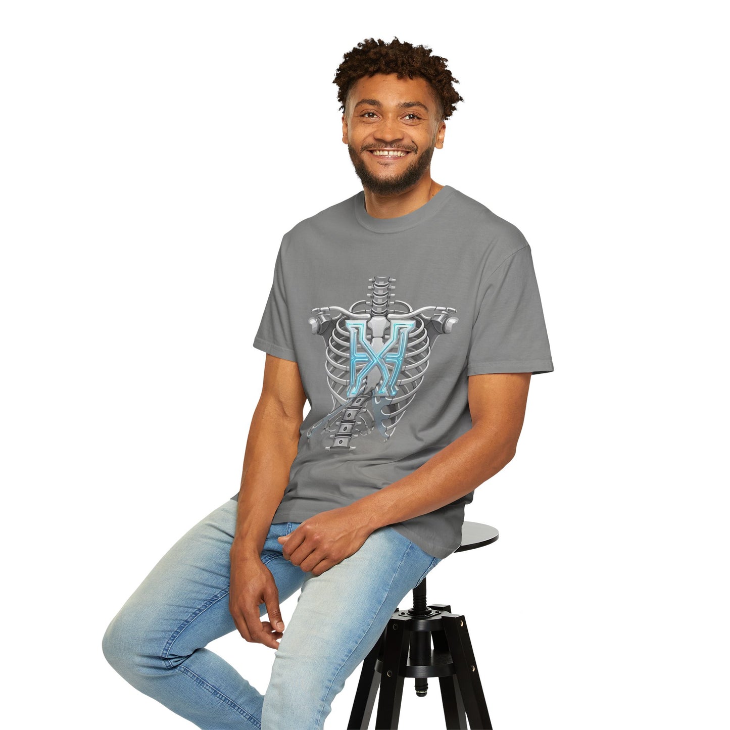 Hypug Xenon Skeleton Ribcage & Robotic X T-Shirt — Futuristic Tech Anatomy Tee