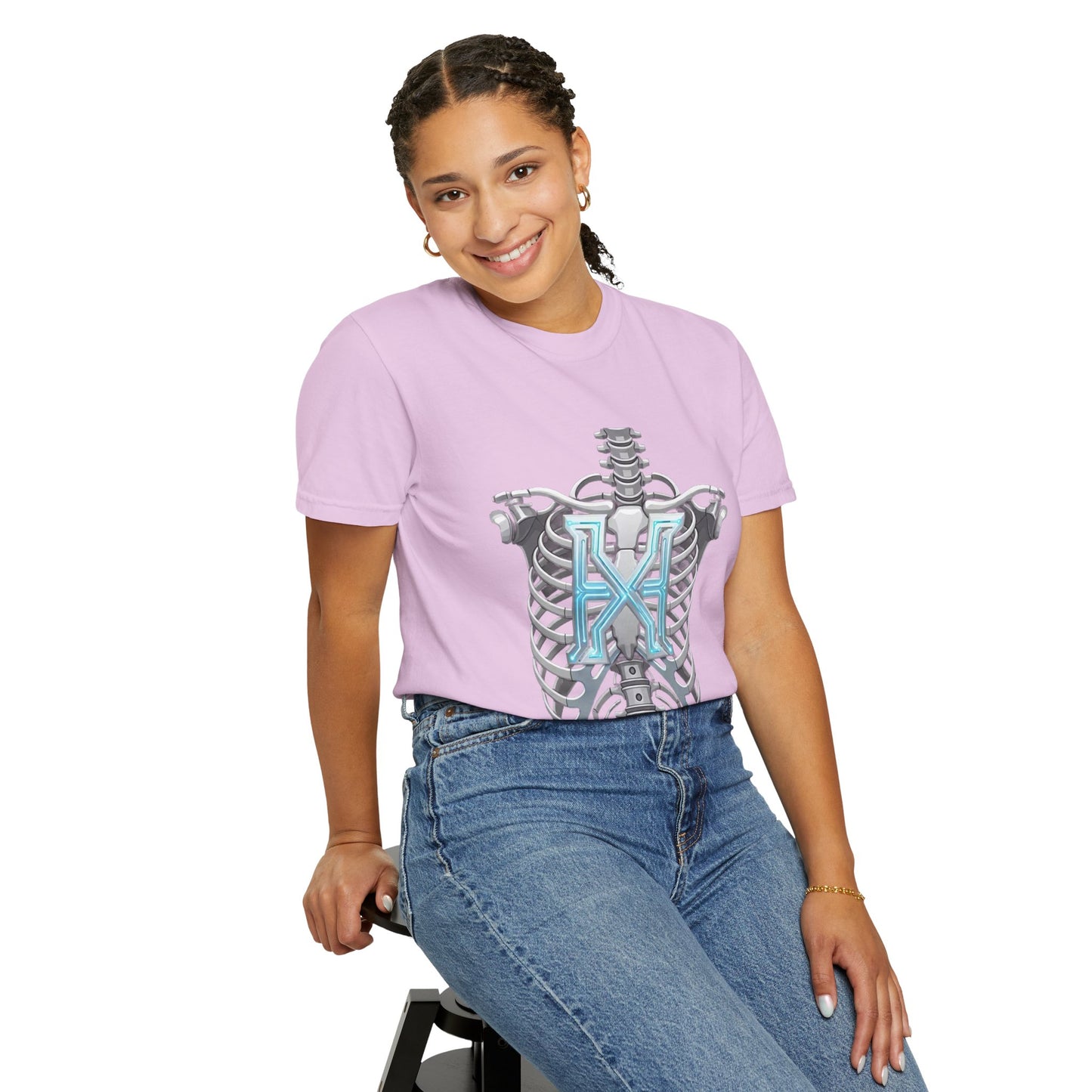 Hypug Xenon Skeleton Ribcage & Robotic X T-Shirt — Futuristic Tech Anatomy Tee
