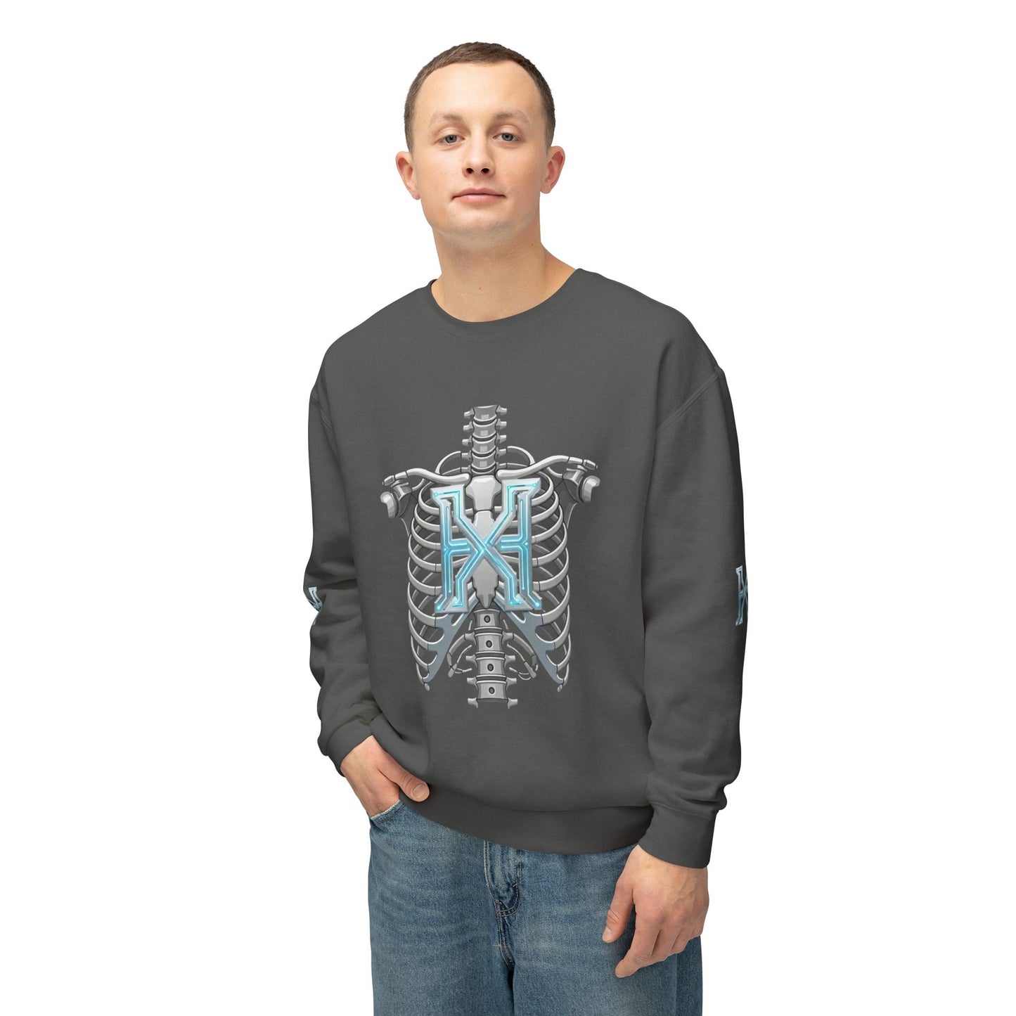 Hypug Xenon Cyber X Ribcage Crewneck Sweatshirt — Futuristic Robotic Hand Graphic