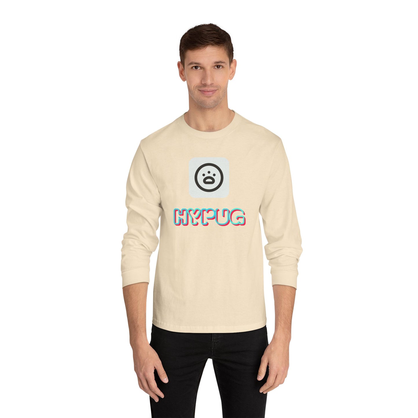 Big Dog Graphic Long Sleeve Tee — 'HYPUG' Chest Logo, Boxer Dog Back Print