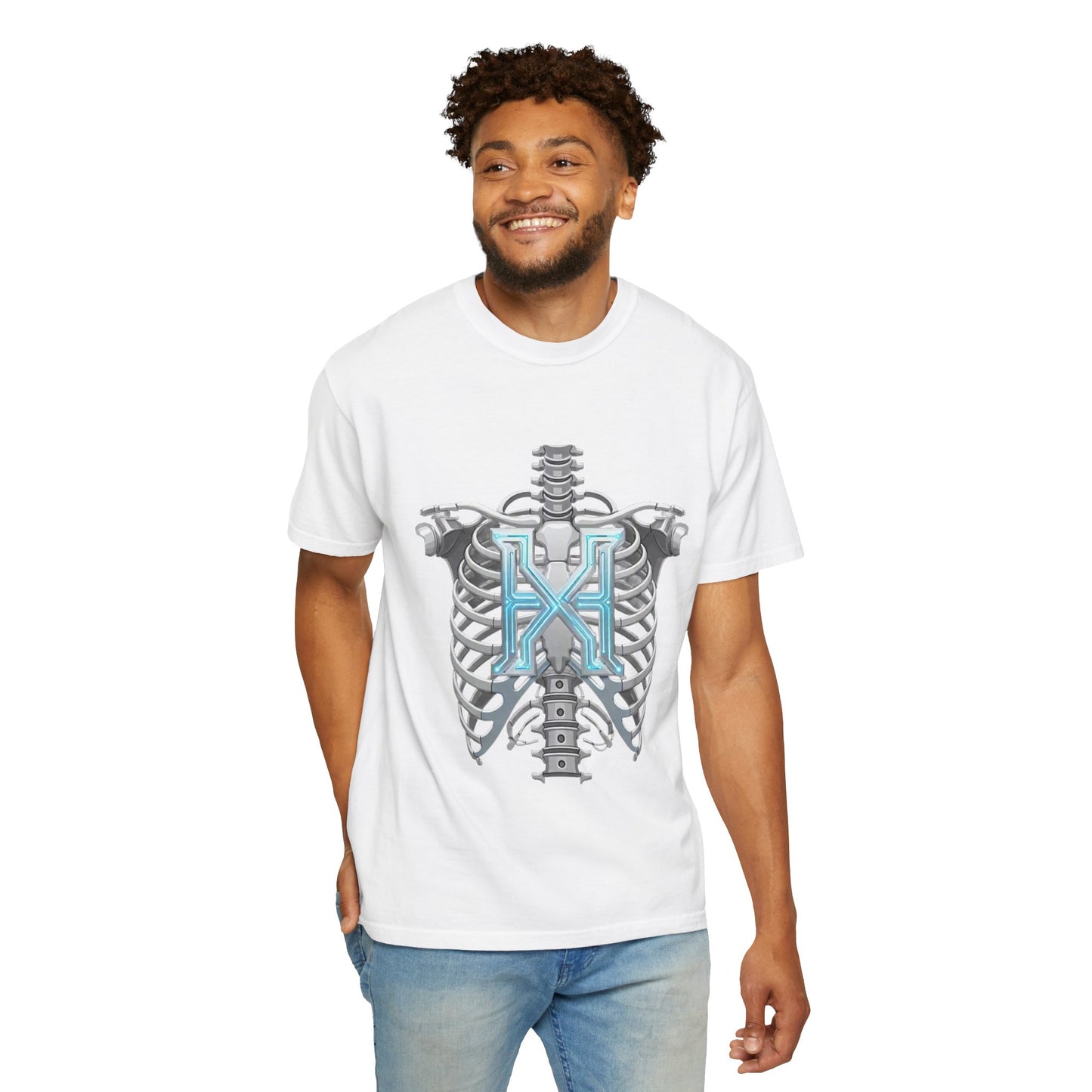 Hypug Xenon Skeleton Ribcage & Robotic X T-Shirt — Futuristic Tech Anatomy Tee