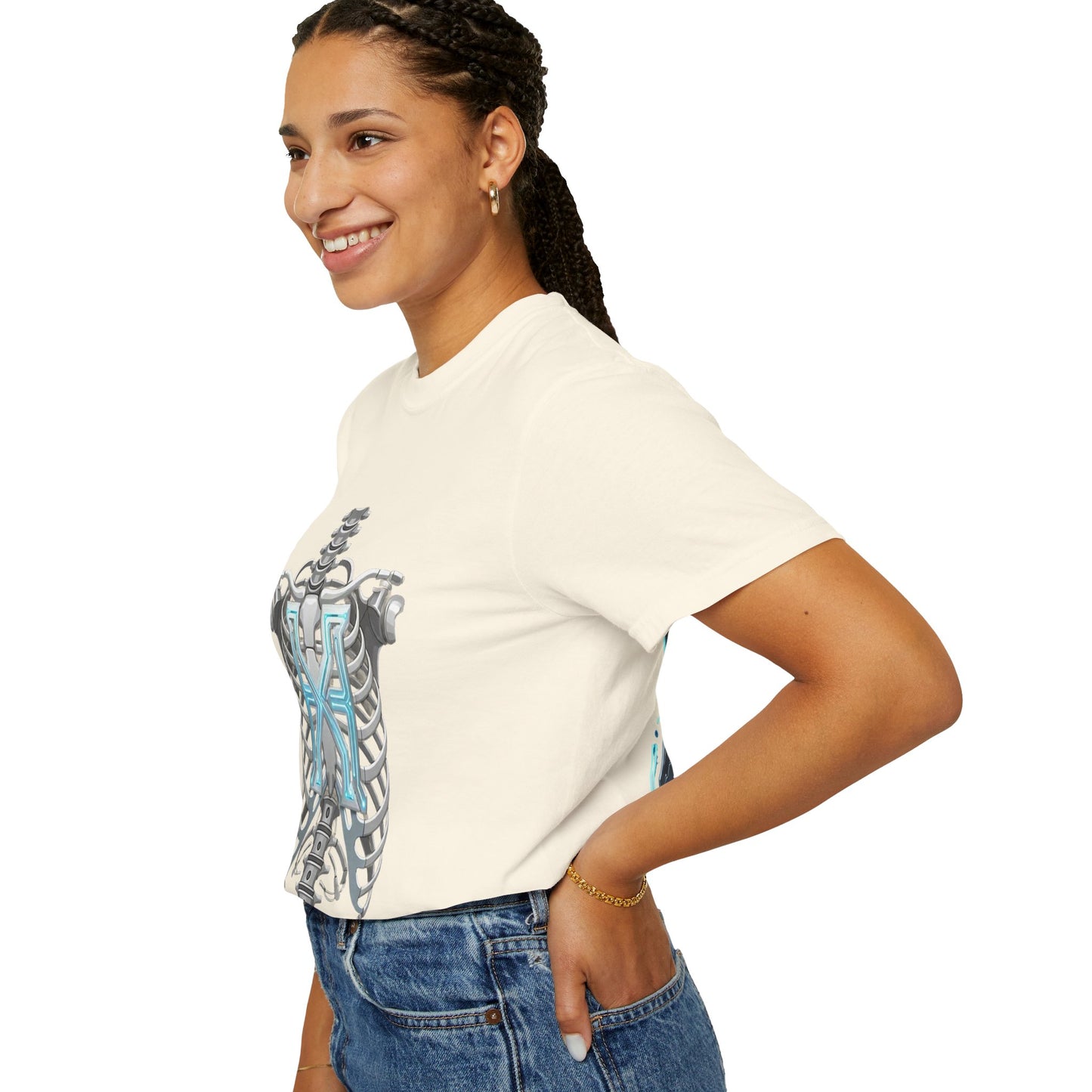 Hypug Xenon Skeleton Ribcage & Robotic X T-Shirt — Futuristic Tech Anatomy Tee
