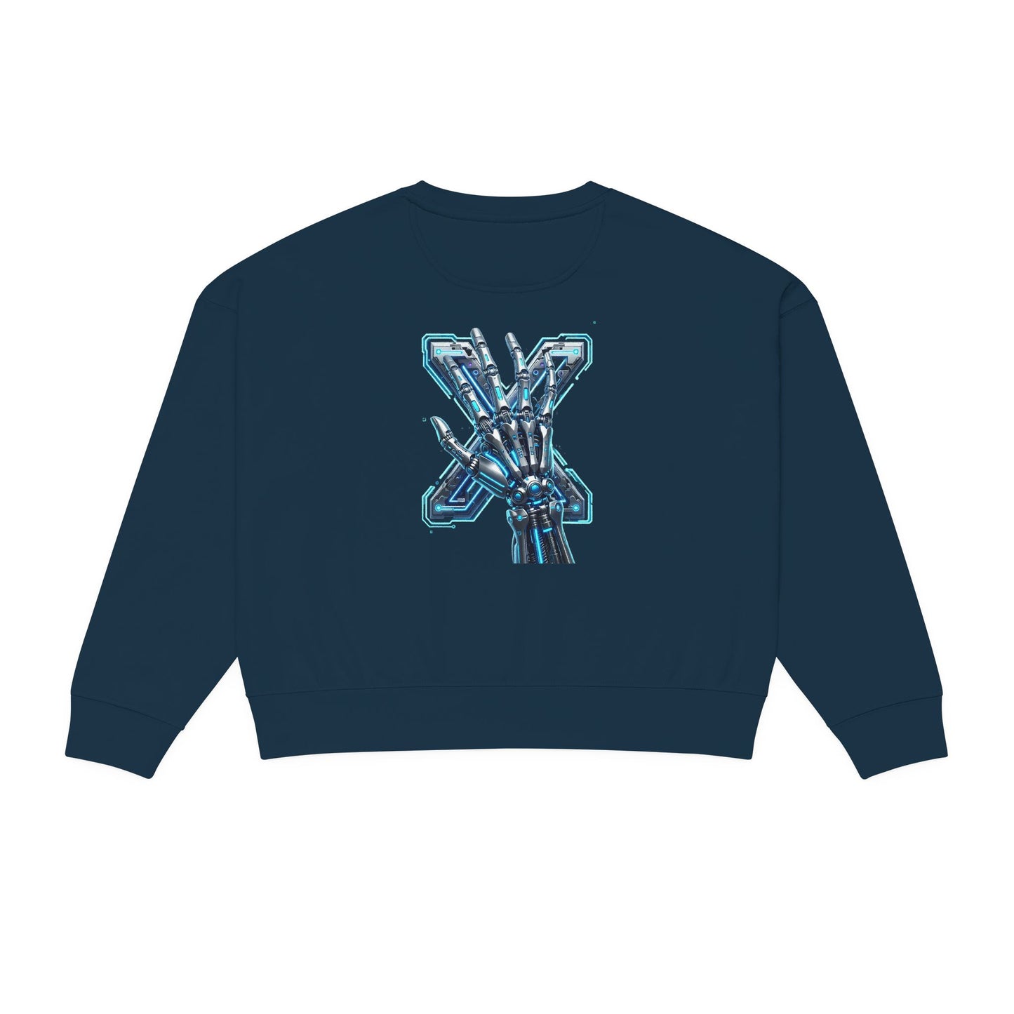 Hypug Xenon Women's Organic Crewneck Sweatshirt — Anatomical Ribcage & Mechanical Hand Graphic
