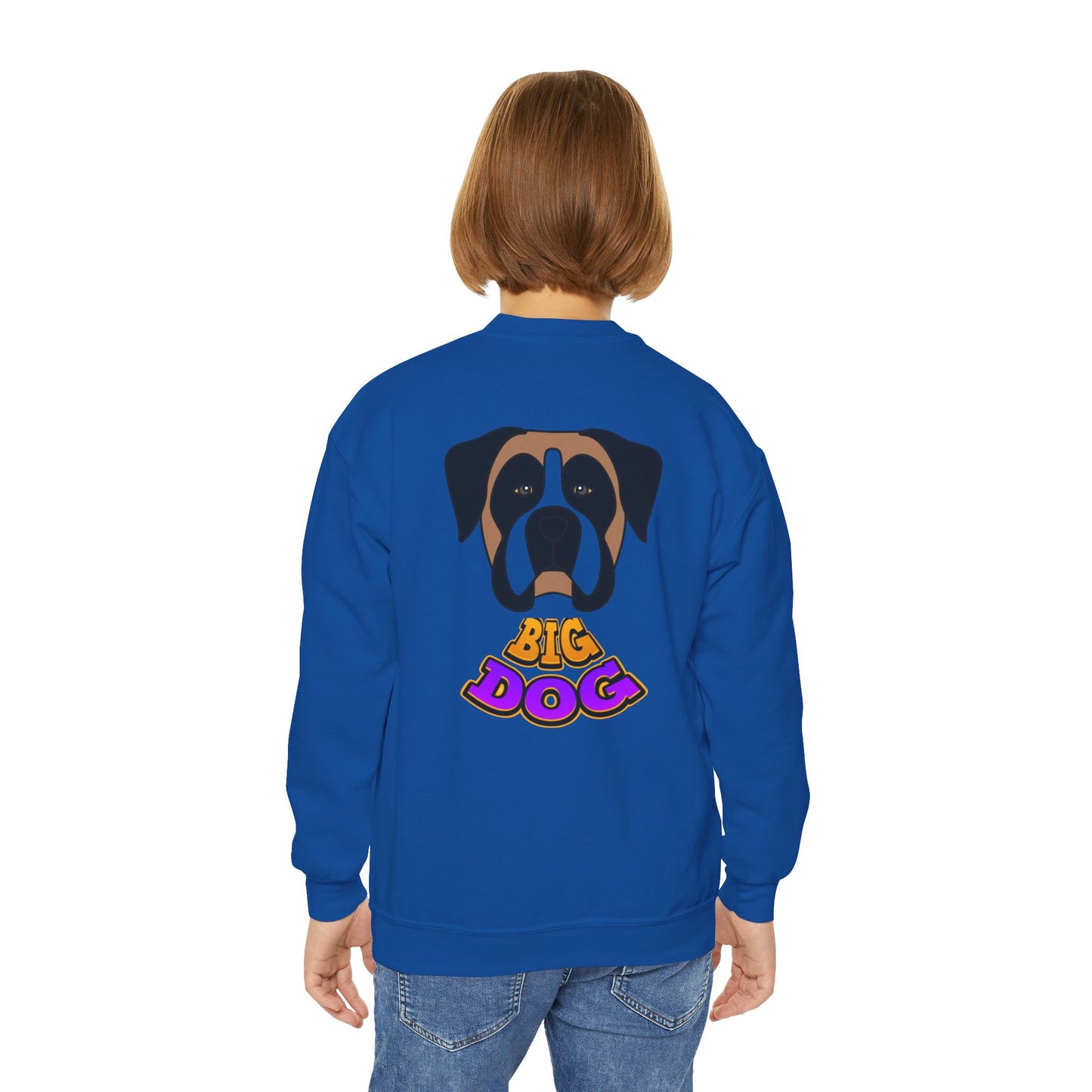 Big Dog Youth Crewneck Sweatshirt — Cute Cartoon Dog Graphic