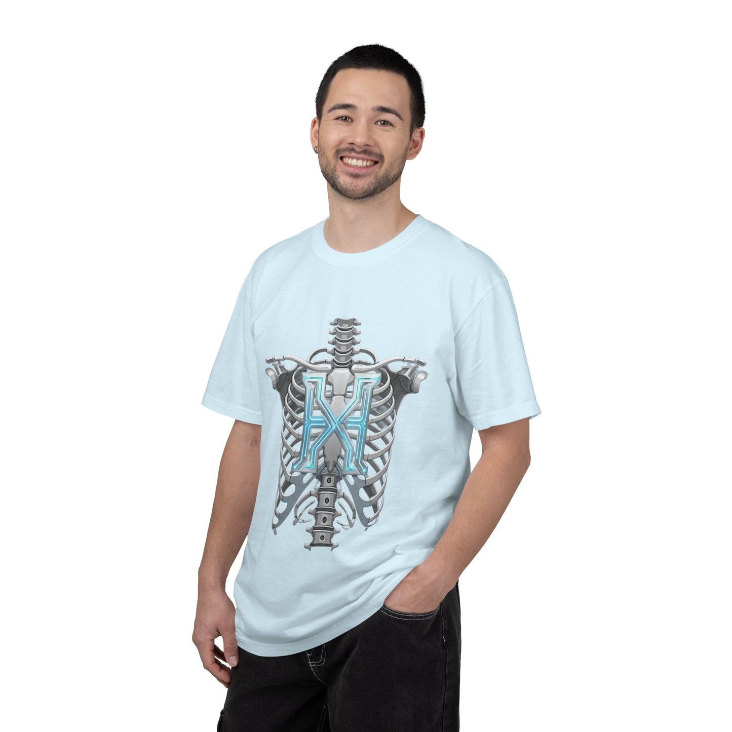 Hypug Xenon Skeleton Ribcage & Robotic X T-Shirt — Futuristic Tech Anatomy Tee
