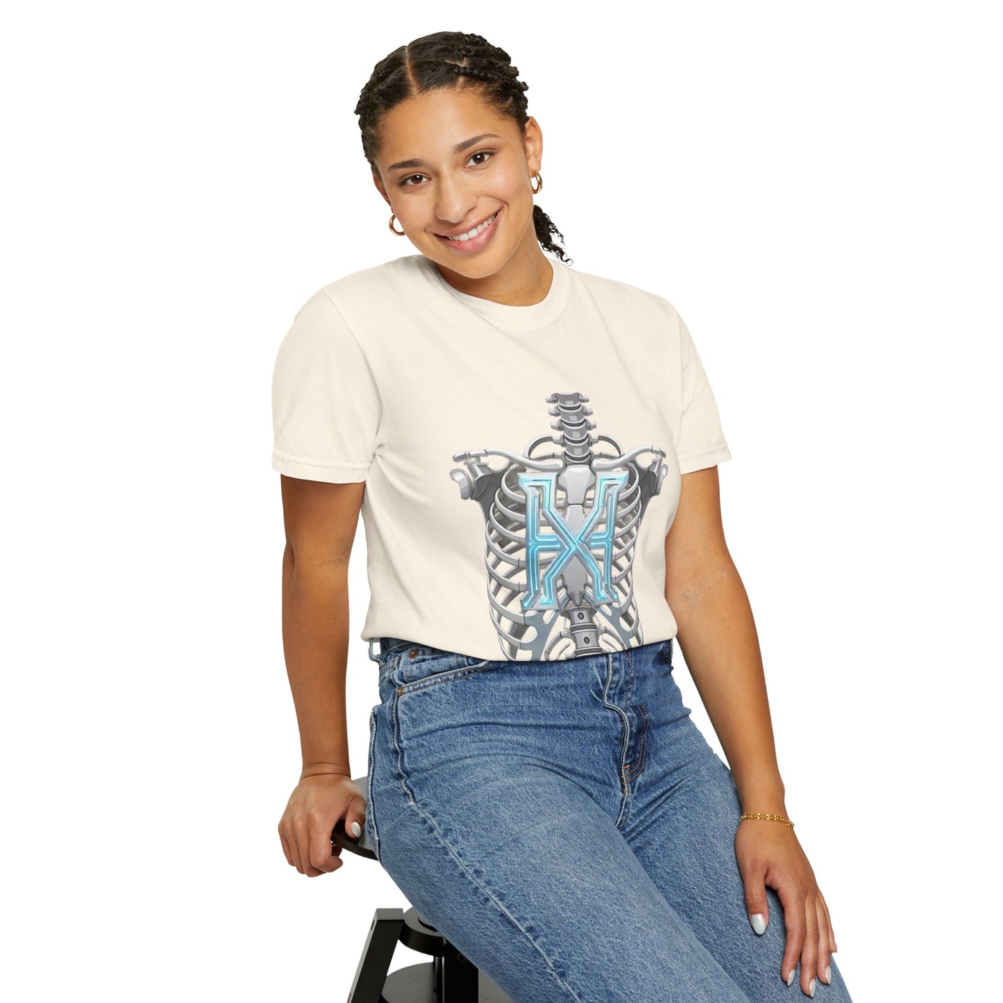 Hypug Xenon Skeleton Ribcage & Robotic X T-Shirt — Futuristic Tech Anatomy Tee
