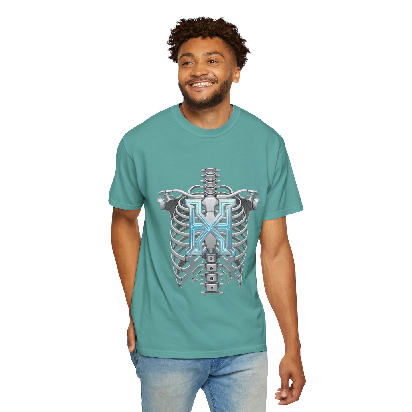 Hypug Xenon Skeleton Ribcage & Robotic X T-Shirt — Futuristic Tech Anatomy Tee