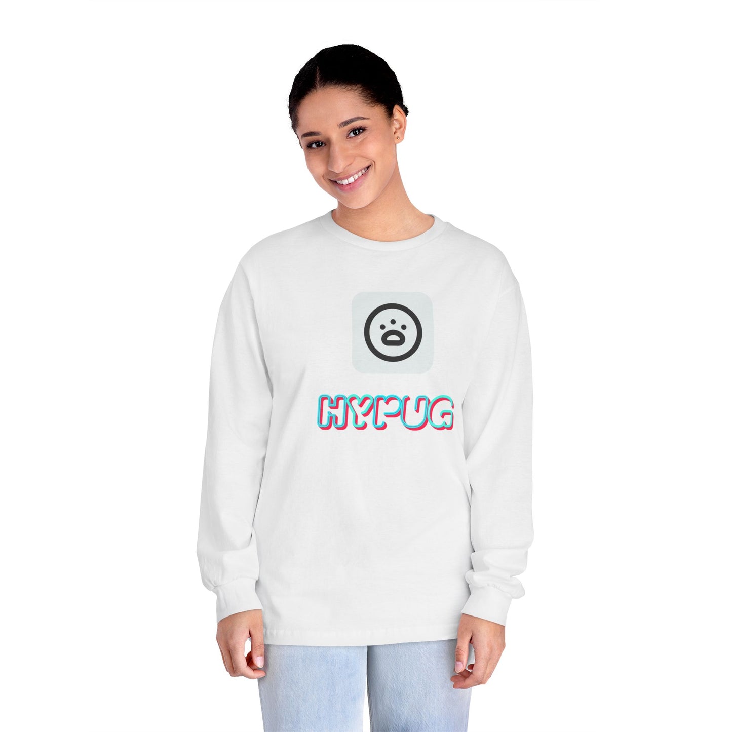 Big Dog Graphic Long Sleeve Tee — 'HYPUG' Chest Logo, Boxer Dog Back Print