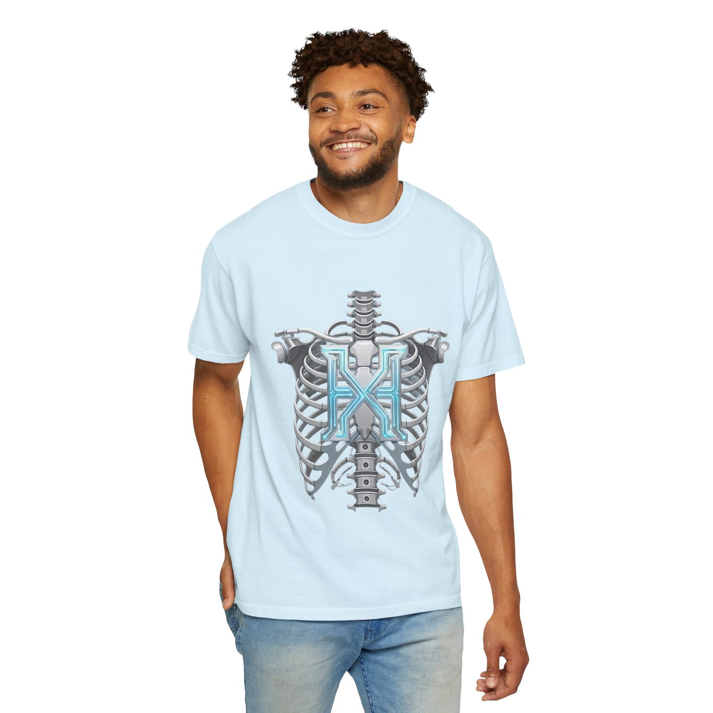 Hypug Xenon Skeleton Ribcage & Robotic X T-Shirt — Futuristic Tech Anatomy Tee