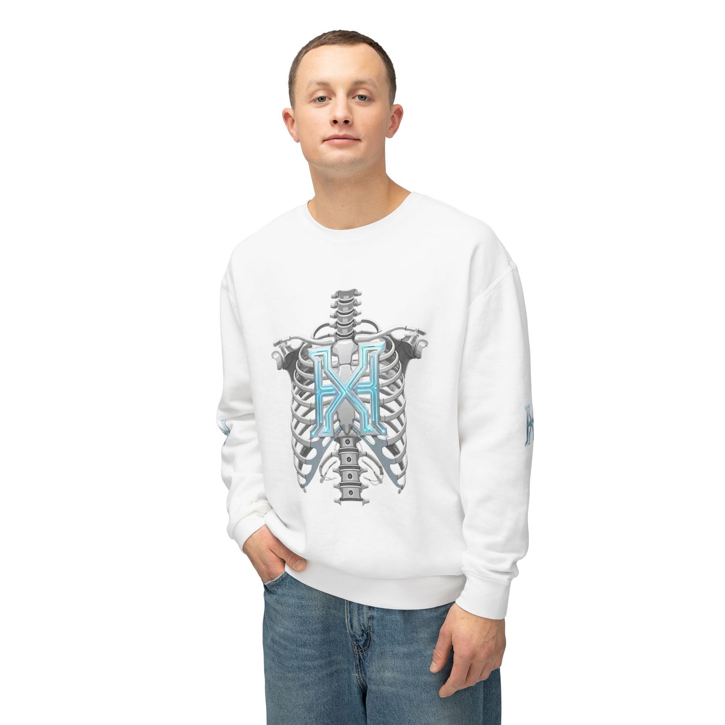 Hypug Xenon Cyber X Ribcage Crewneck Sweatshirt — Futuristic Robotic Hand Graphic