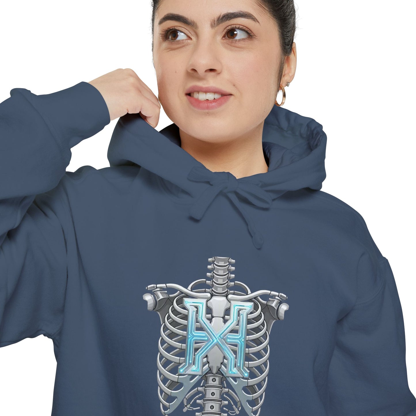 Hypug Xenon Ribcage Anatomy Hoodie — Blue Gothic Spine Chest Design
