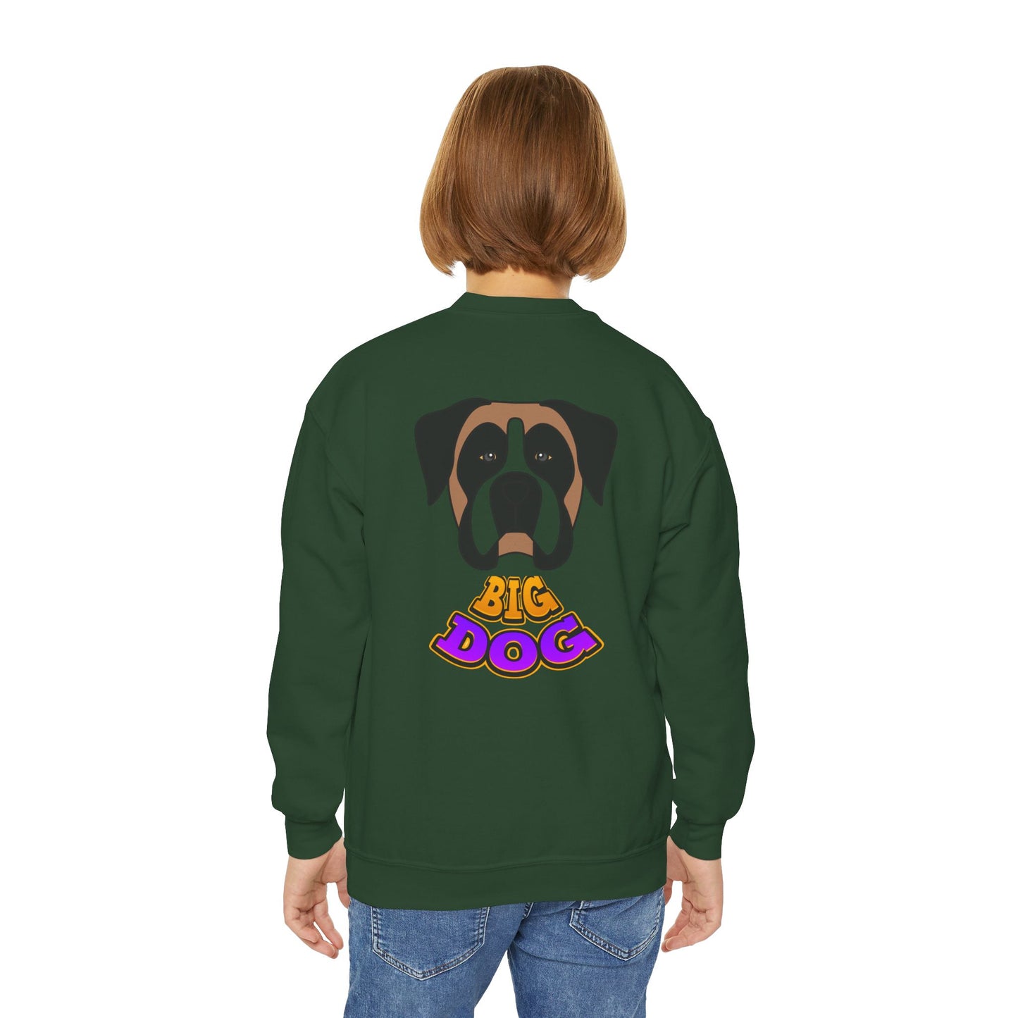Big Dog Youth Crewneck Sweatshirt — Cute Cartoon Dog Graphic