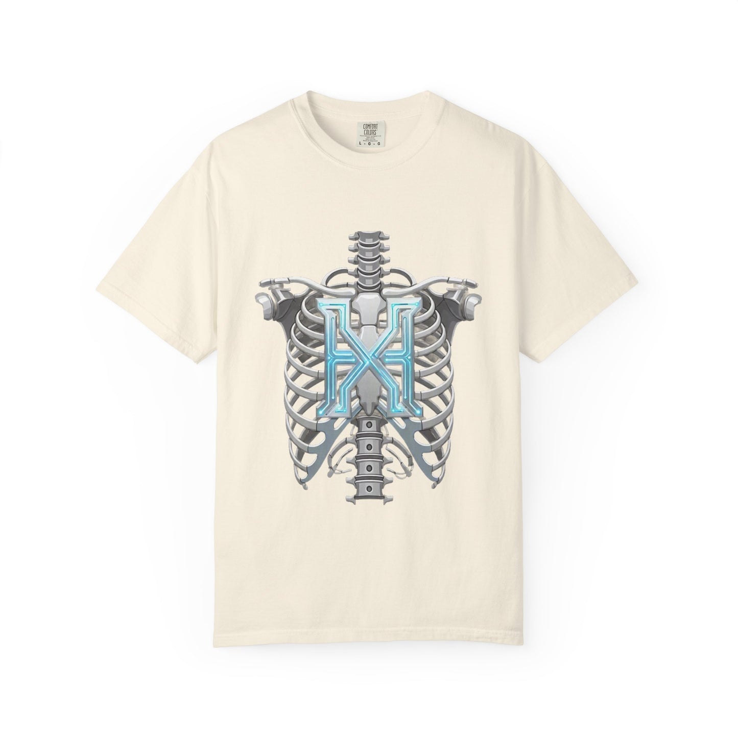 Hypug Xenon Skeleton Ribcage & Robotic X T-Shirt — Futuristic Tech Anatomy Tee